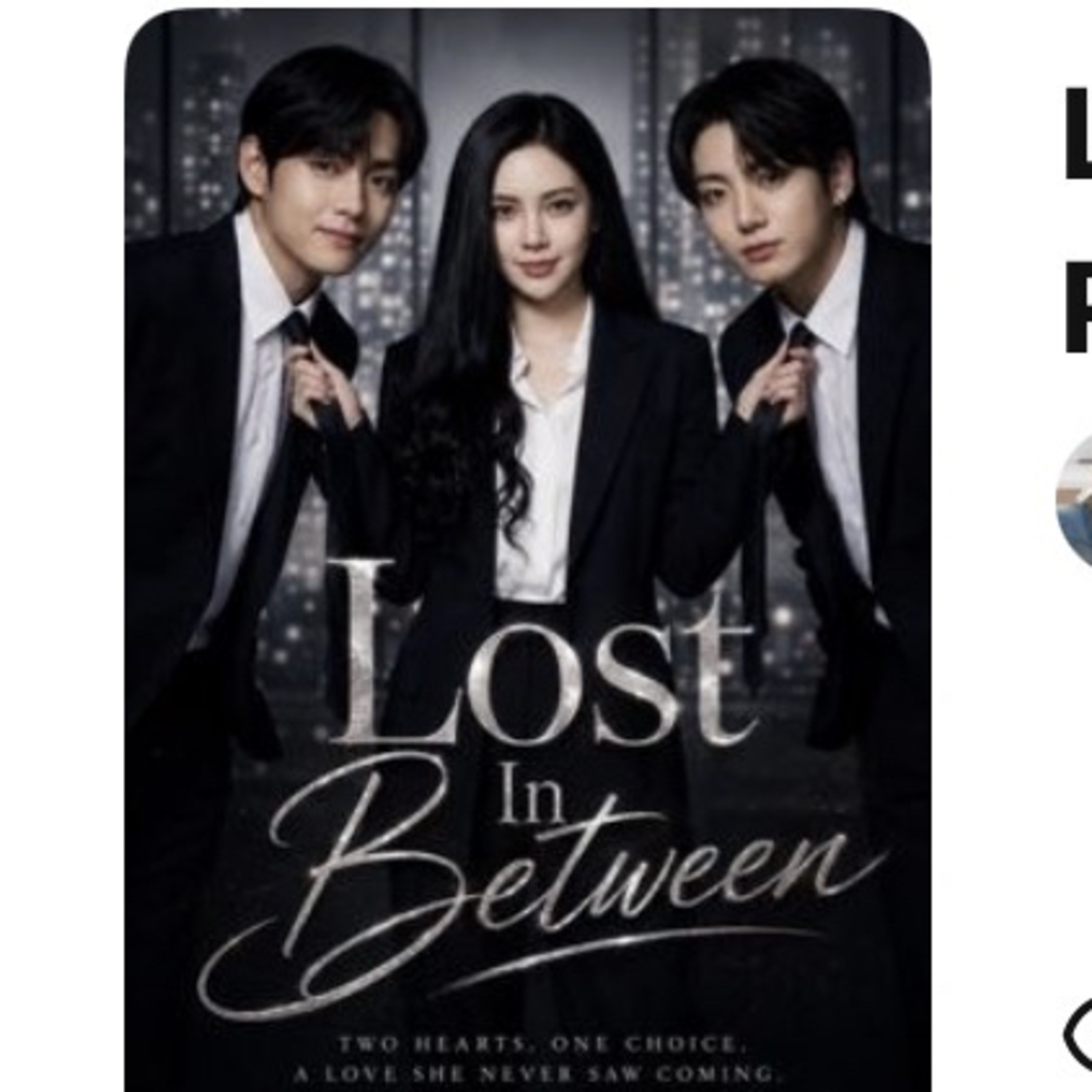 Lost in Between Wattpad fan fiction characters Yuri, Jungkook, and V also Jimin episode artwork