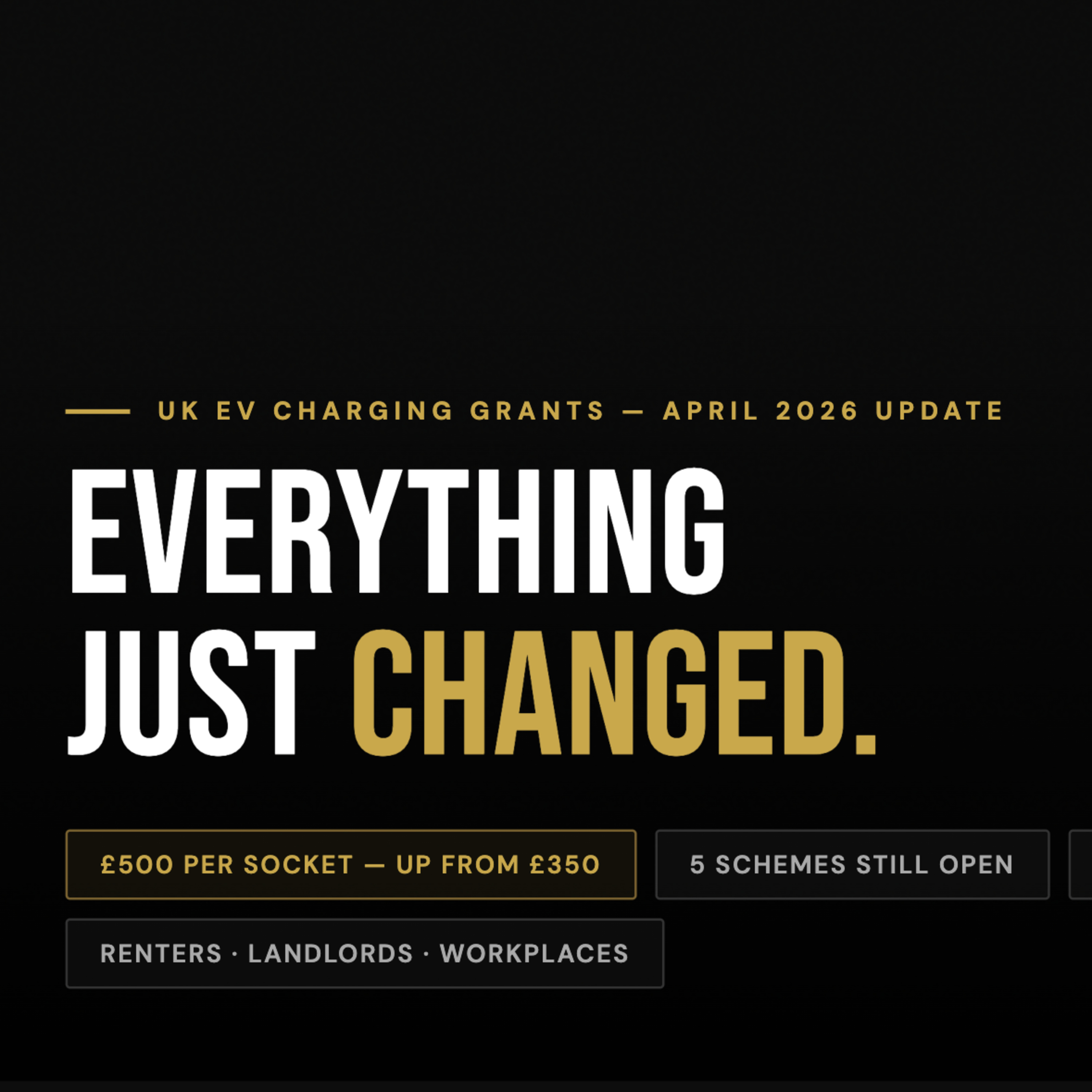 UK EV Charging Grants 2026 — £500, Who Qualifies, and What Just Closed