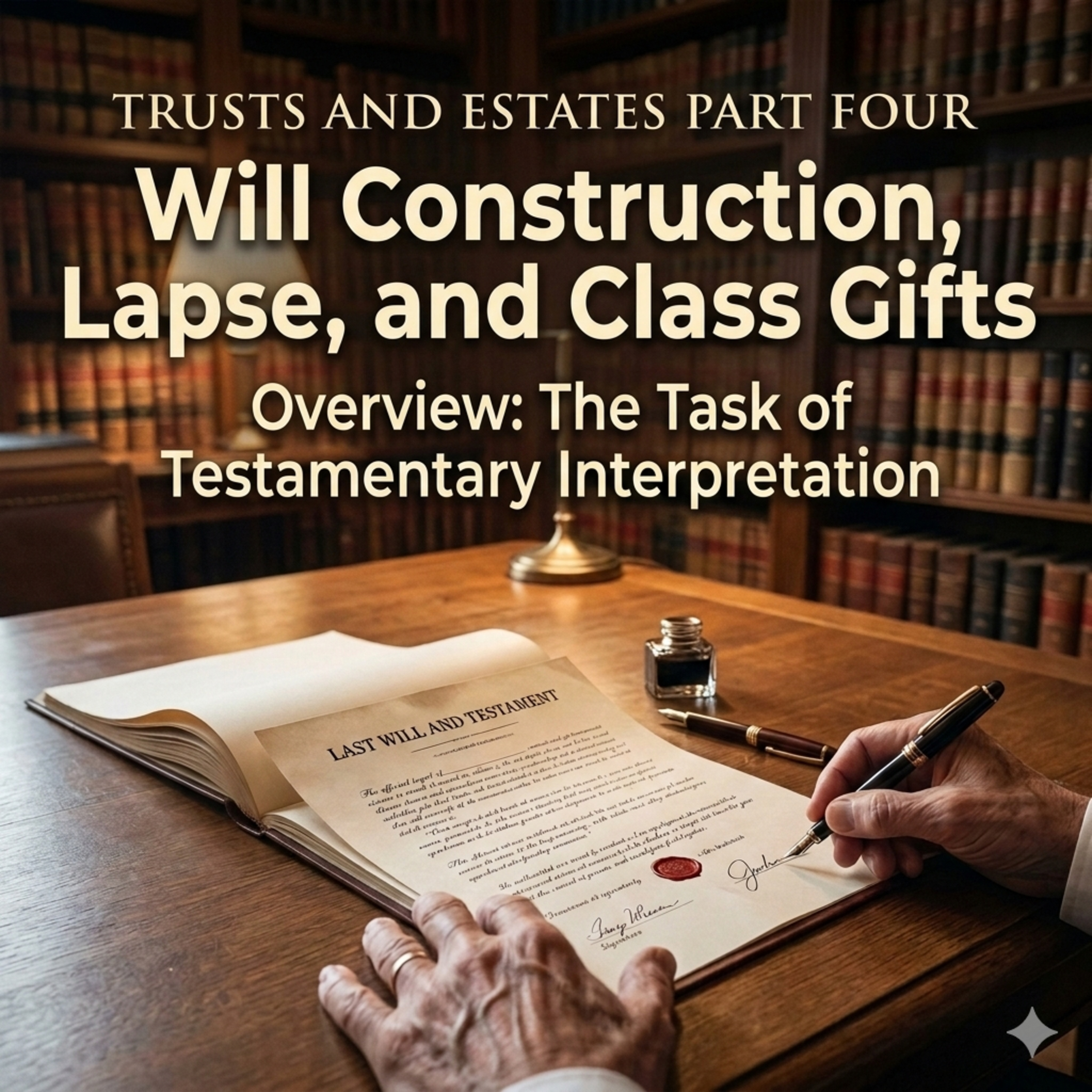 Trusts and Estates Part Four: Will Construction, Lapse, and Class Gifts Overview: The Task of Testamentary Interpretation