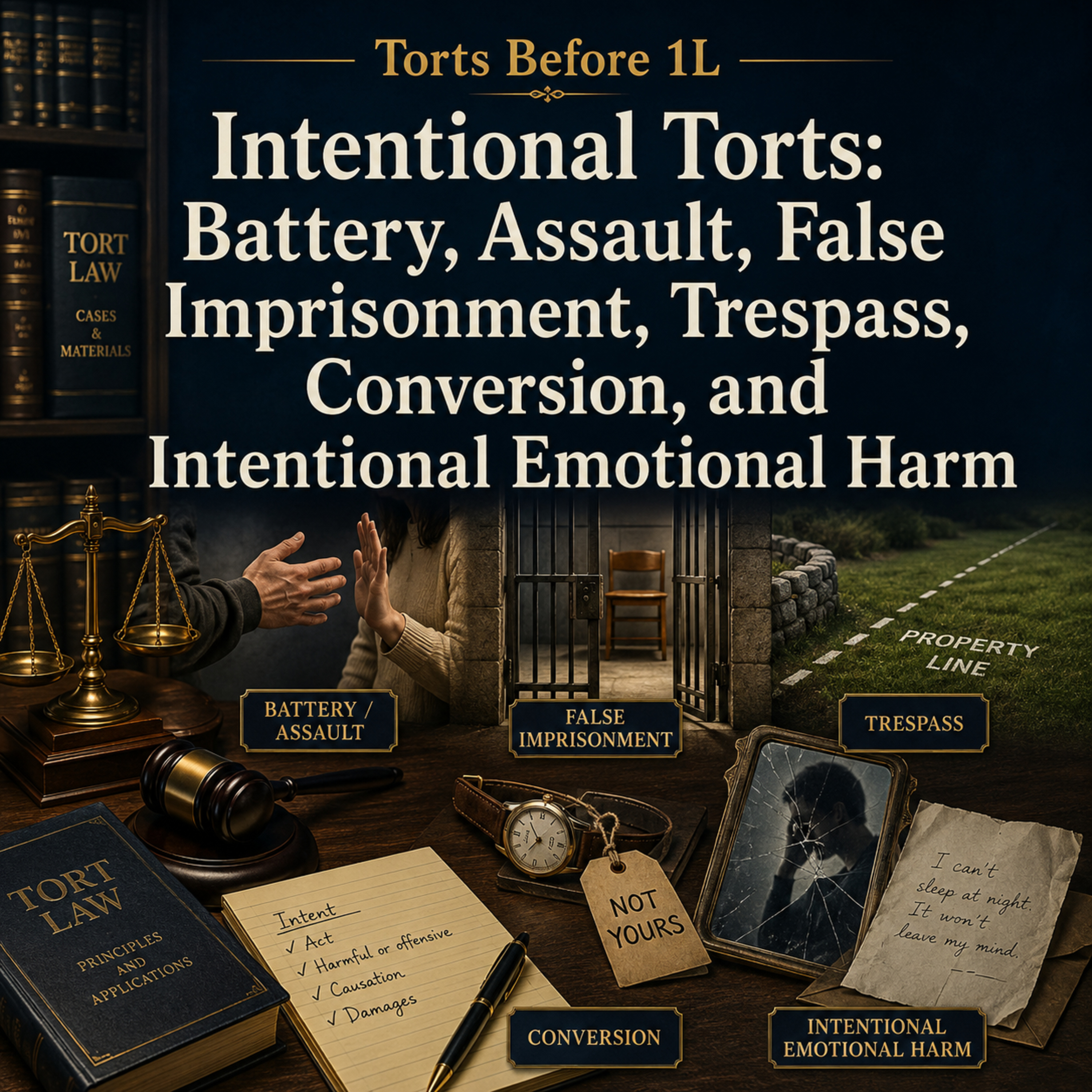 Torts Before 1L: Intentional Torts - Battery, Assault, False Imprisonment, Trespass, Conversion, and Intentional Emotional Harm episode artwork