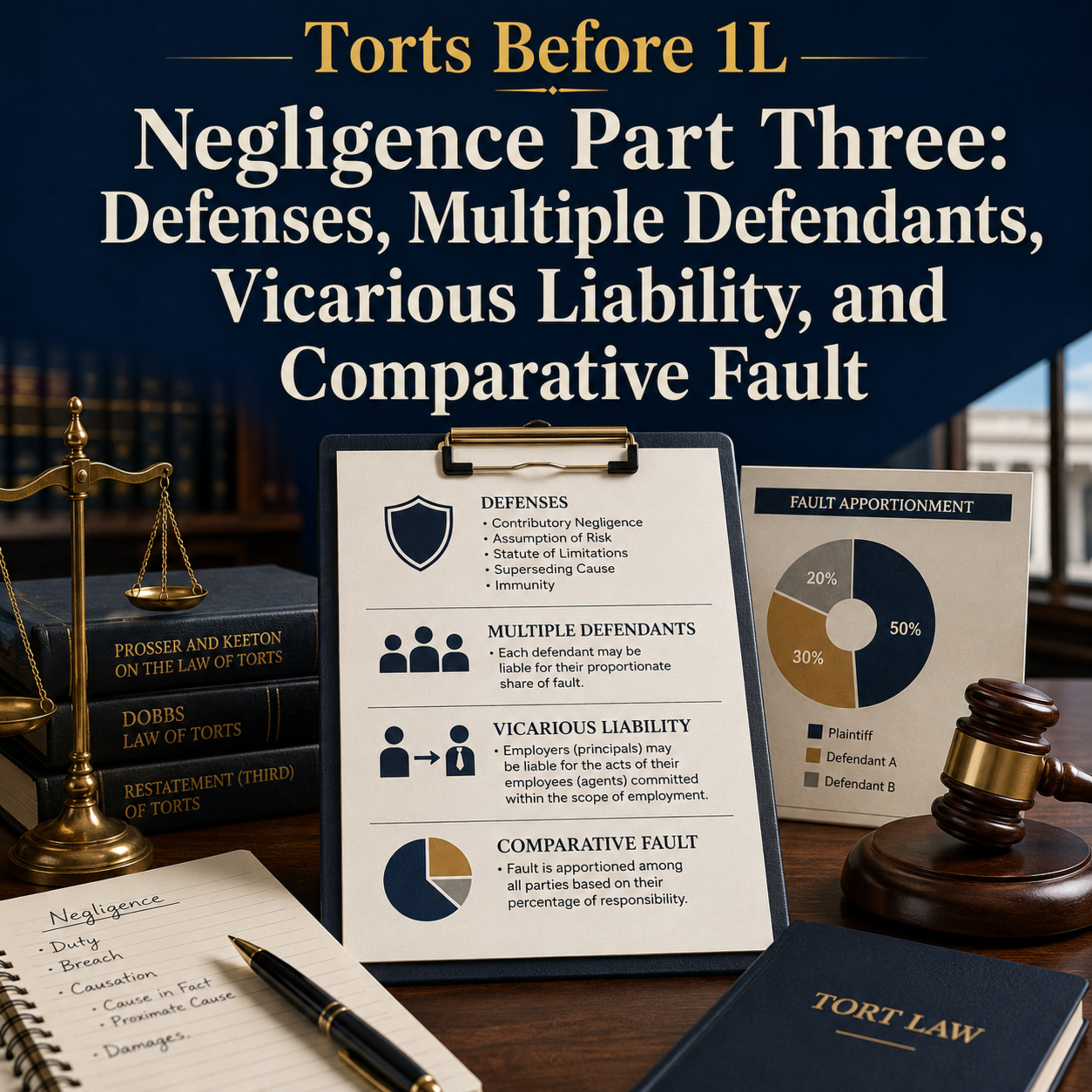 Torts Before 1L: Negligence Part Three - Defenses, Multiple Defendants, Vicarious Liability, and Comparative Fault episode artwork