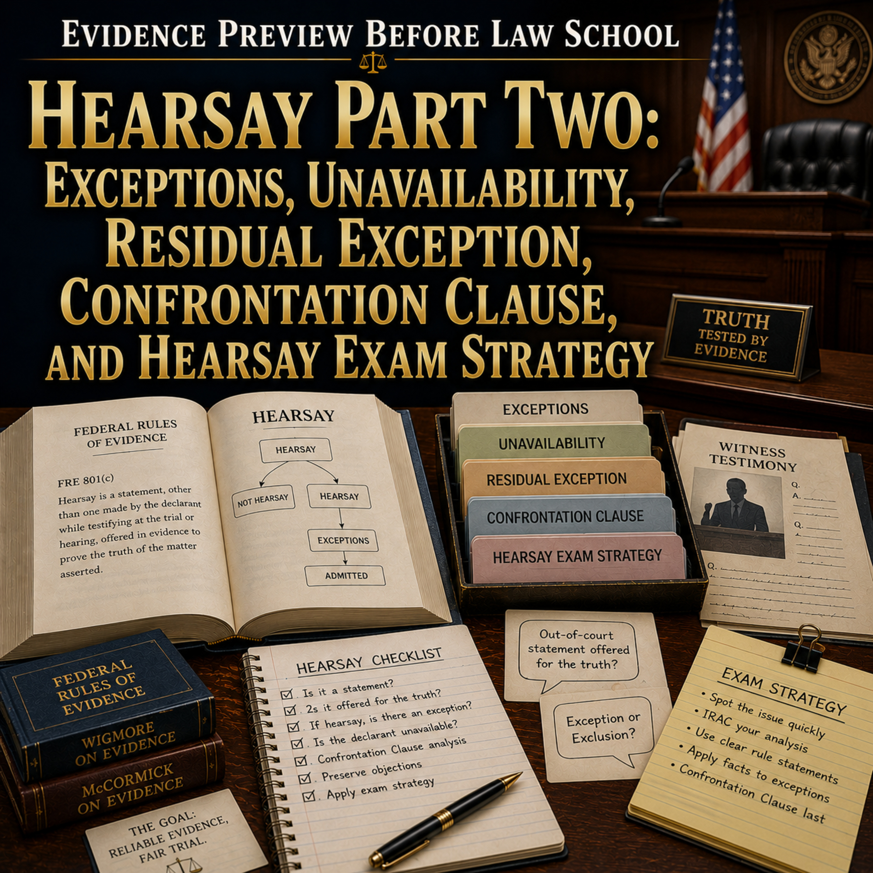 Evidence Preview: Hearsay Part Two: Exceptions, Unavailability, Residual Exception, Confrontation Clause, and Hearsay Exam Strategy