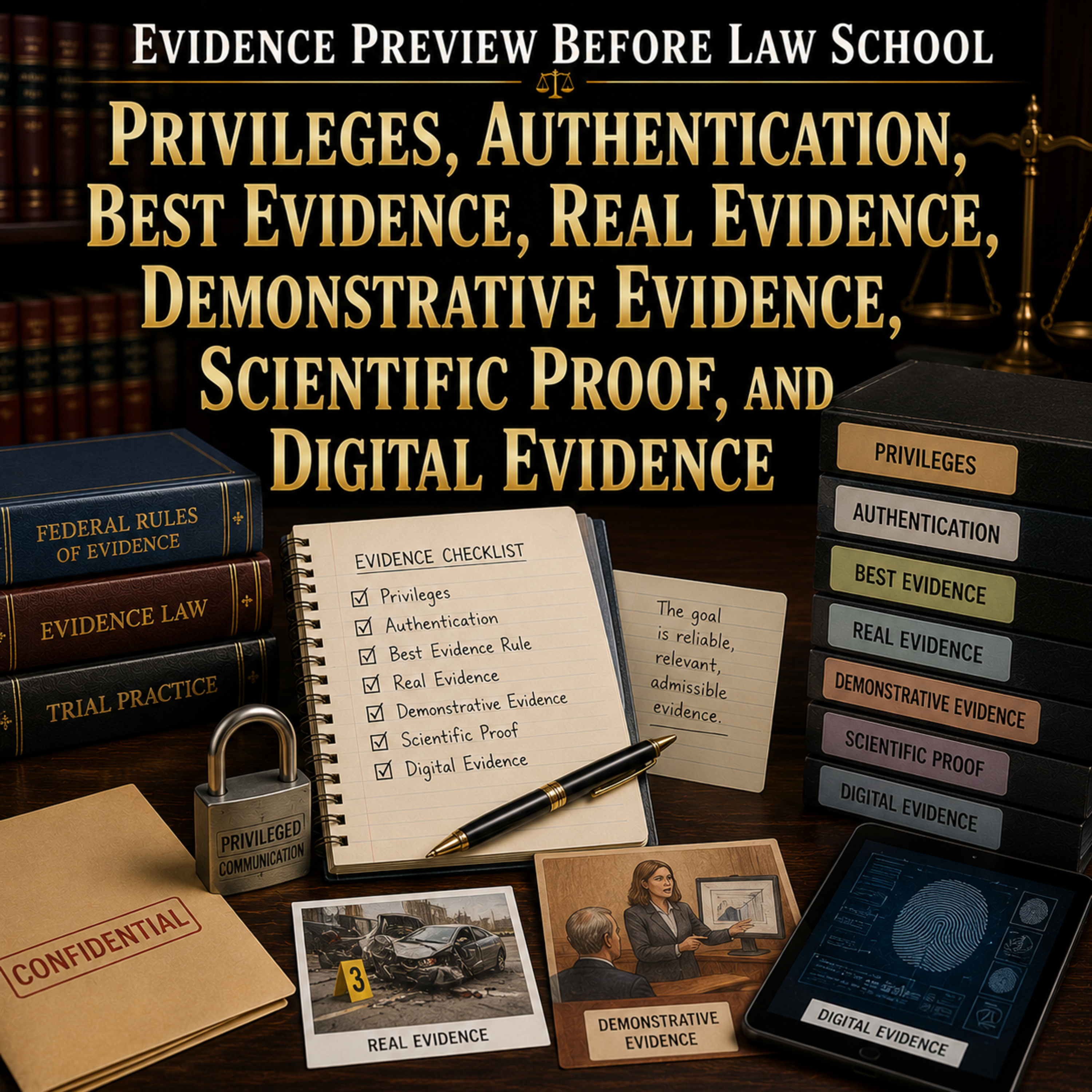Evidence Preview: Privileges, Authentication, Best Evidence, Real Evidence, Demonstrative Evidence, Scientific Proof, and Digital Evidence