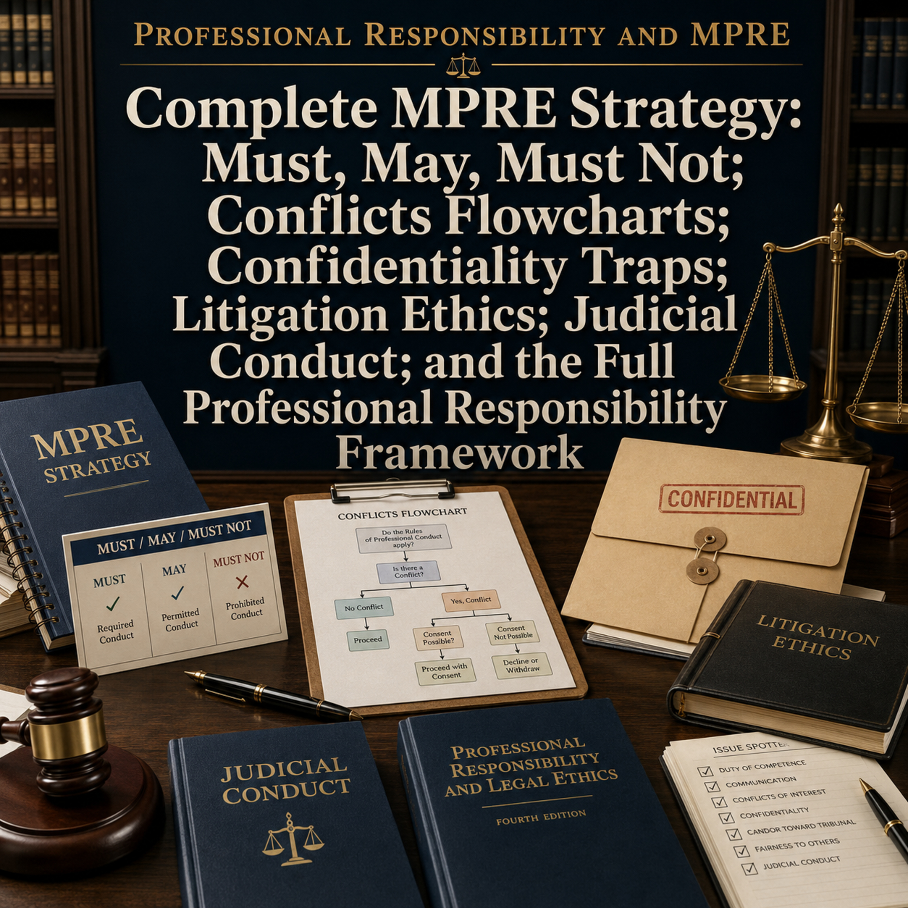 Professional Responsibility: Complete MPRE Strategy- Must, May, Must Not; Conflicts Flowcharts; Confidentiality Traps; Litigation Ethics; Judicial Conduct; & Full Professional Responsibility Framework