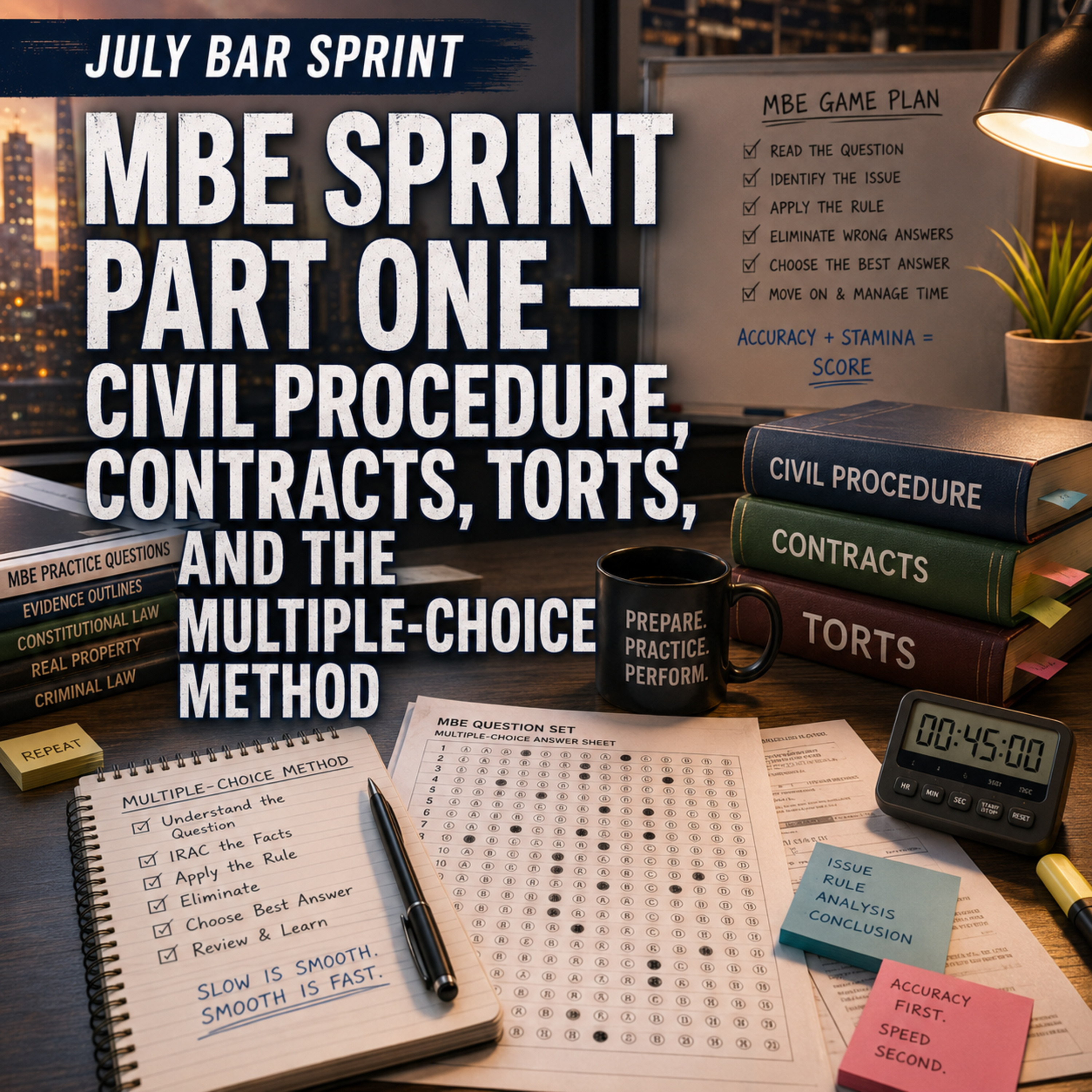 July Bar Sprint: MBE Sprint Part One — Civil Procedure, Contracts, Torts, and the Multiple-Choice Method