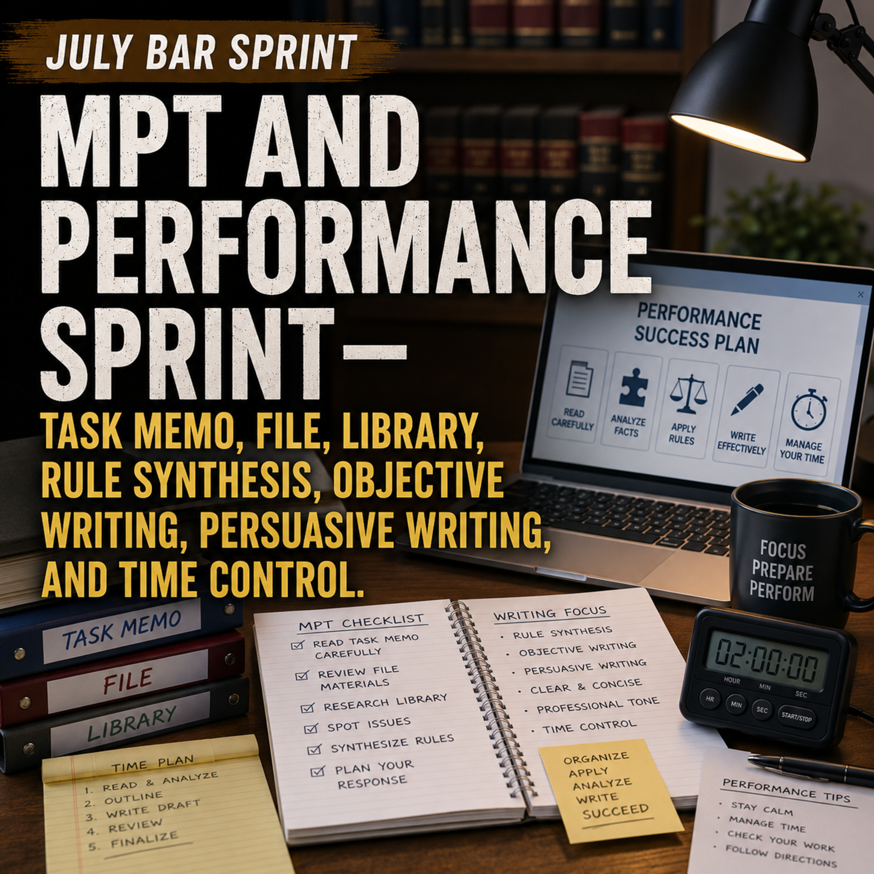 July Bar Sprint: MPT and Performance Sprint — Task Memo, File, Library, Rule Synthesis, Objective Writing, Persuasive Writing, and Time Control