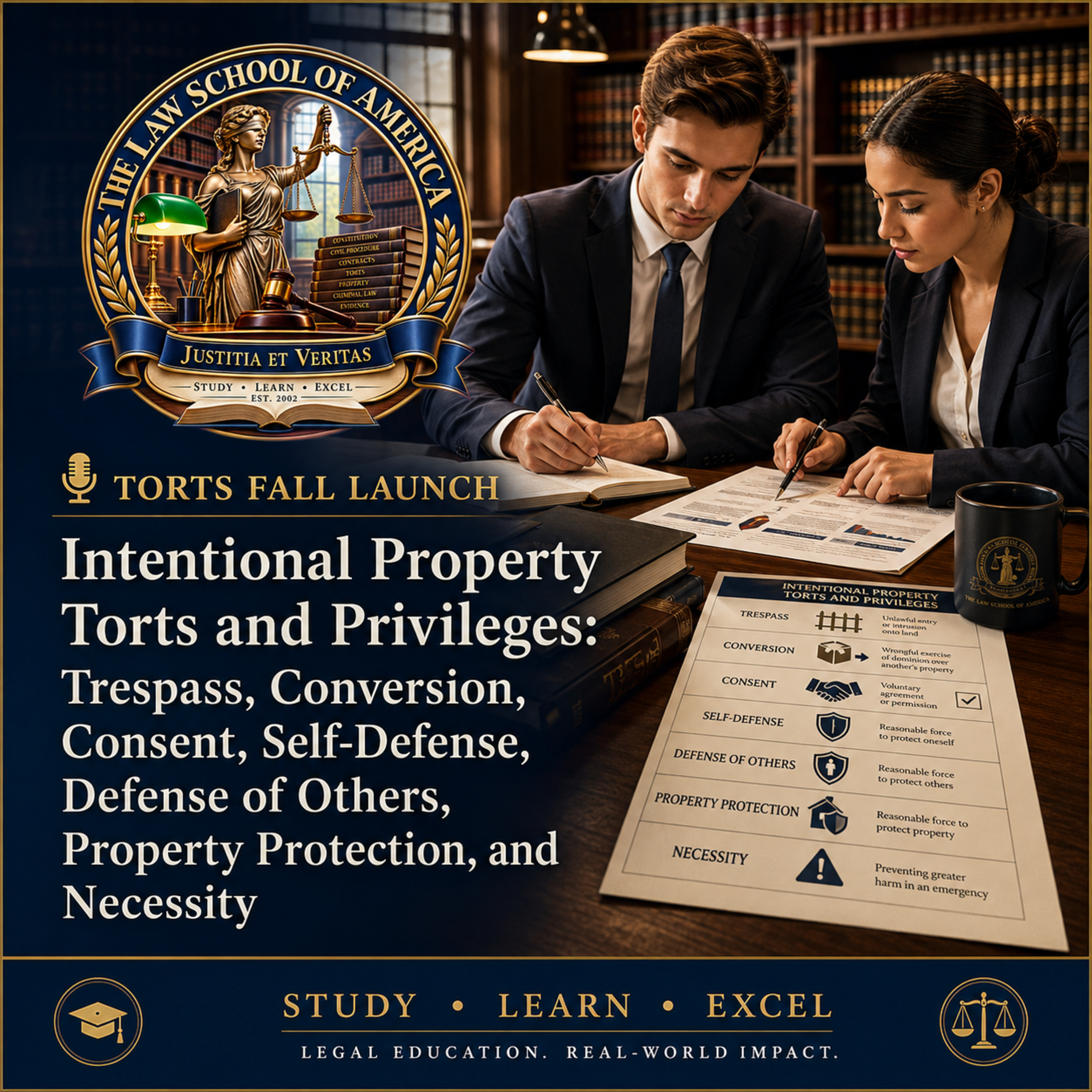 Torts Fall Launch: Intentional Property Torts and Privileges: Trespass, Conversion, Consent, Self-Defense, Defense of Others, Property Protection, and Necessity episode artwork
