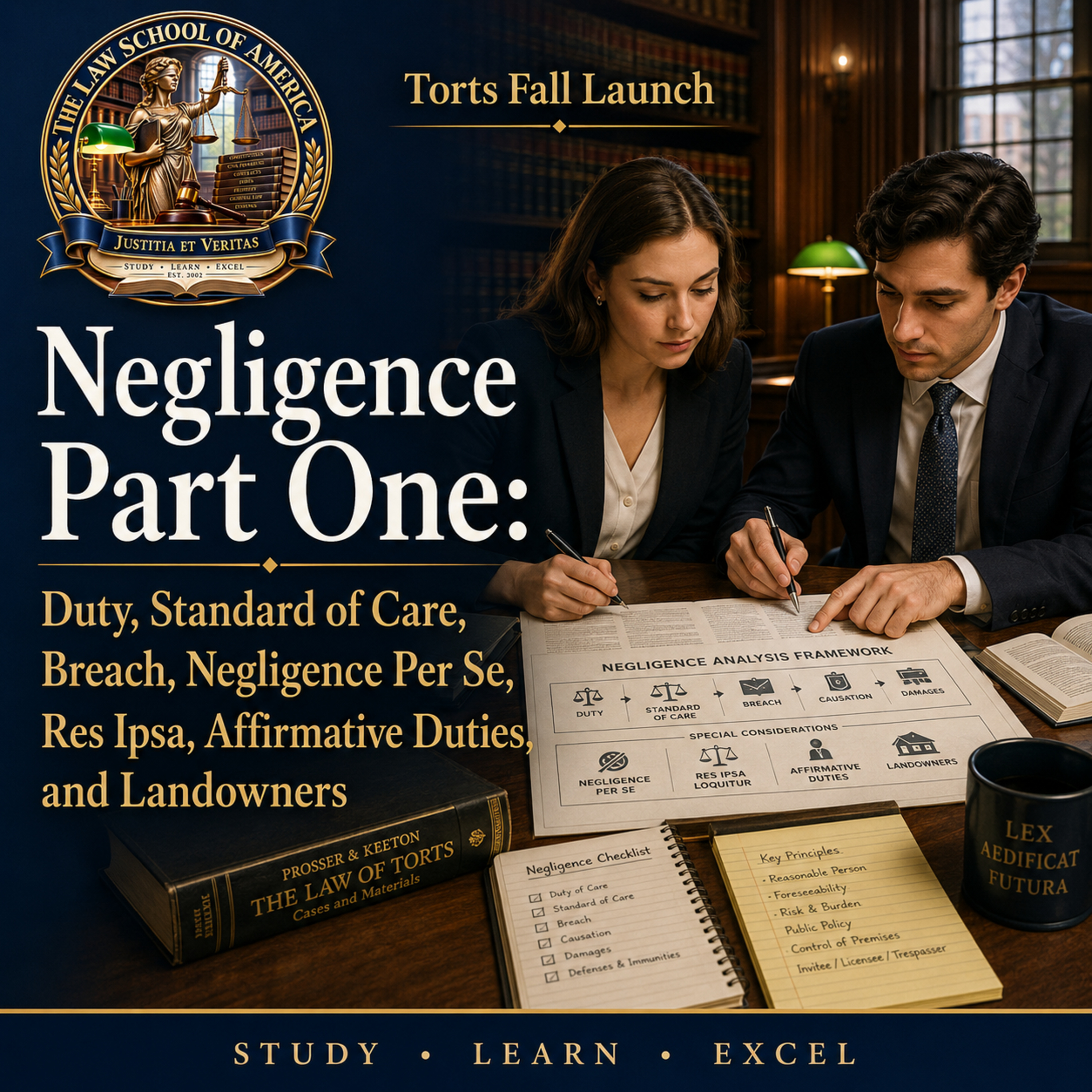 Torts Fall Launch: Negligence Part One: Duty, Standard of Care, Breach, Negligence Per Se, Res Ipsa, Affirmative Duties, and Landowners episode artwork