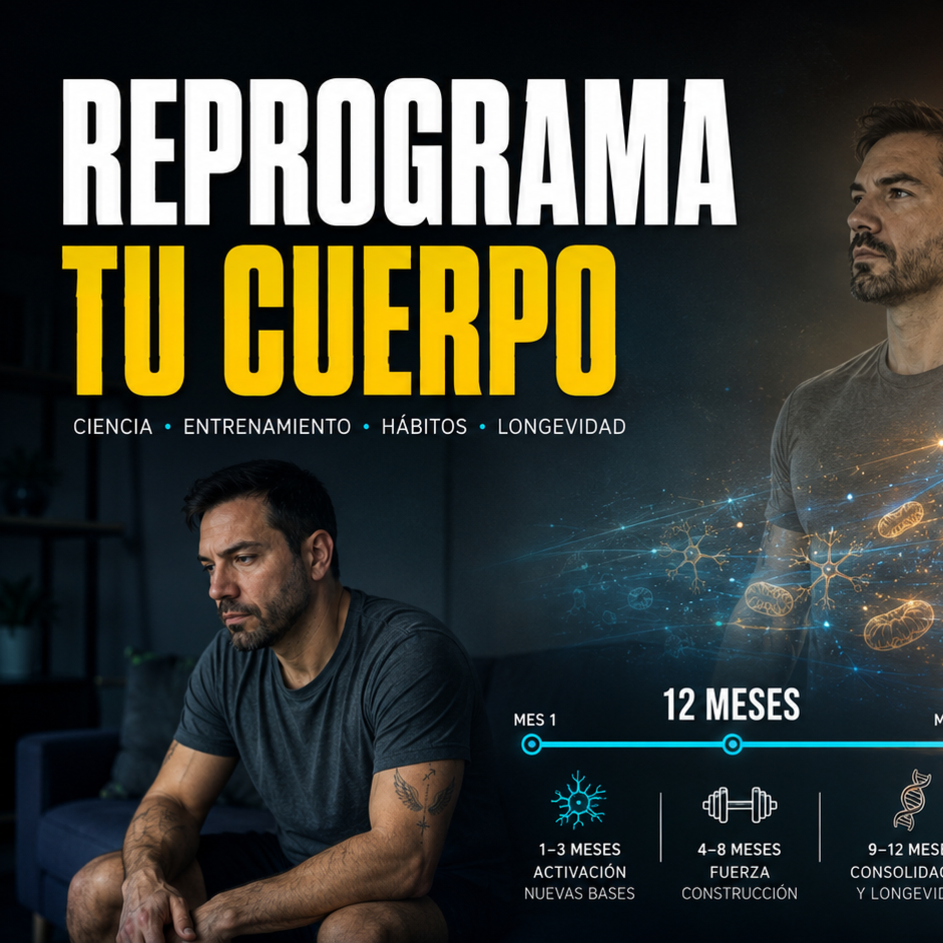 Portada del episodio «Tu Cuerpo es un Software: Reprográmalo en 12 Meses | Fuerza y Longevidad» del podcast Secretos del Cuerpo