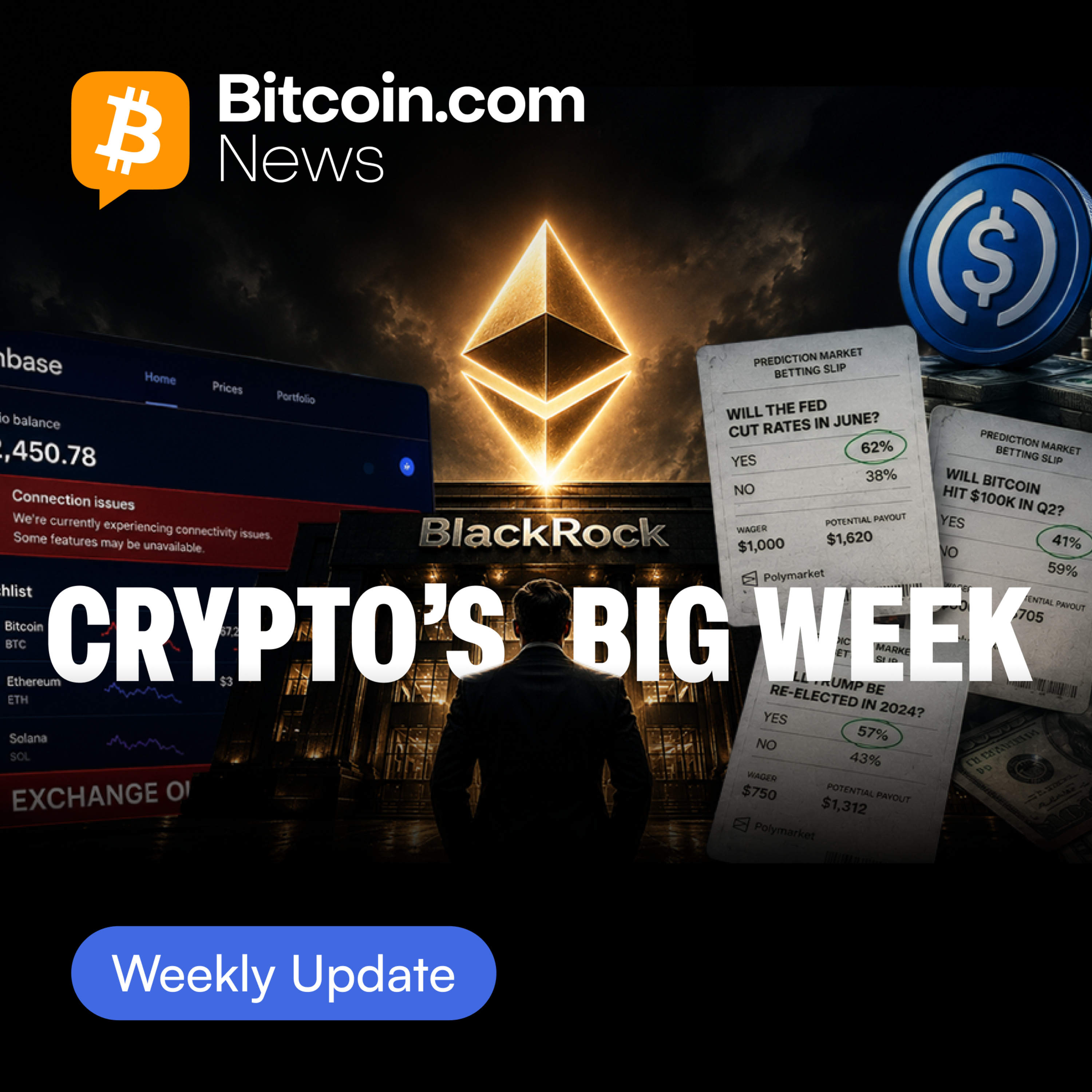 Coinbase Outage, Prediction Markets, BlackRock on Ethereum & Stablecoin Yield Wars episode artwork