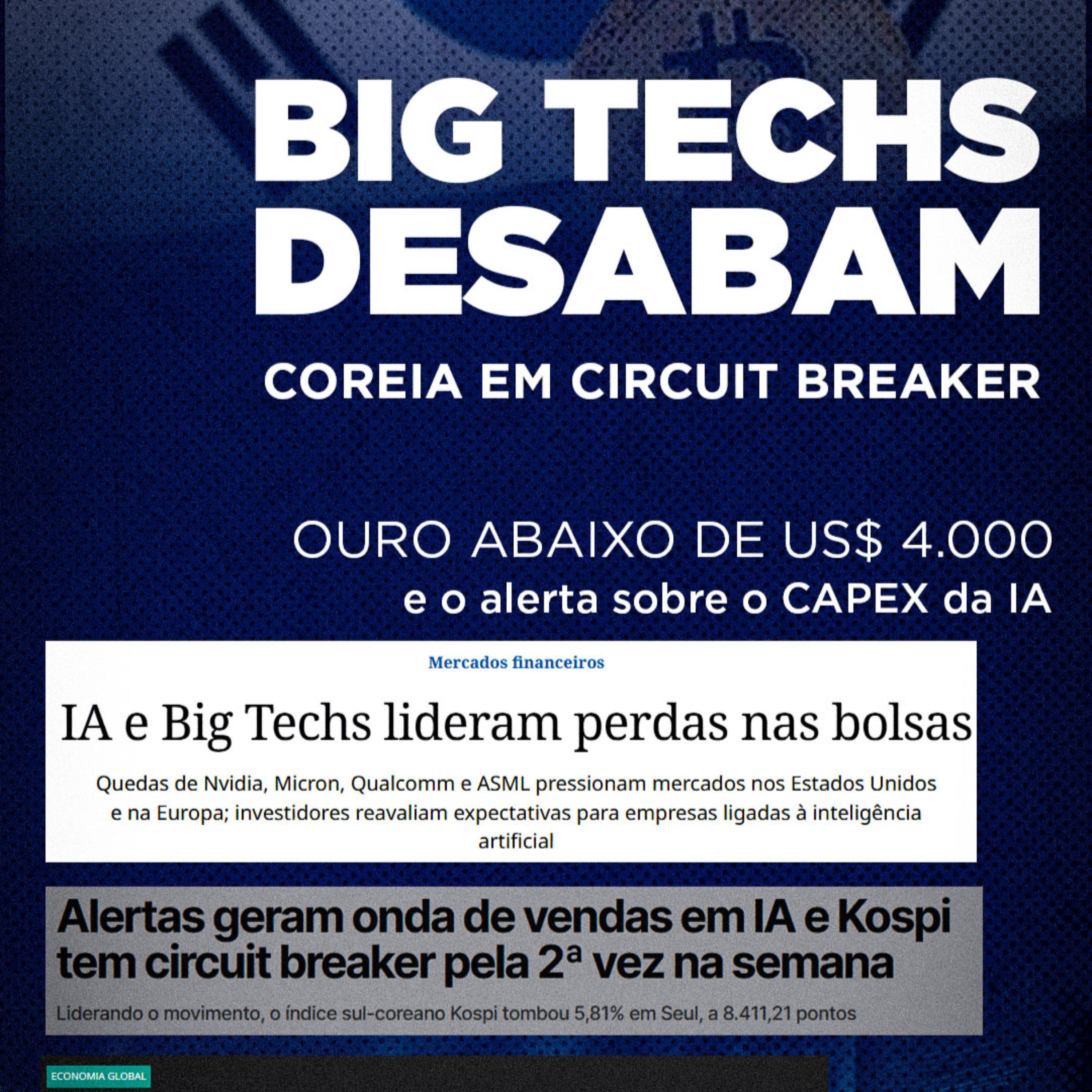 Big Techs DESABAM: Coreia em circuit breaker, ouro abaixo de US$ 4.000 e alerta sobre o CAPEX da IA episode artwork