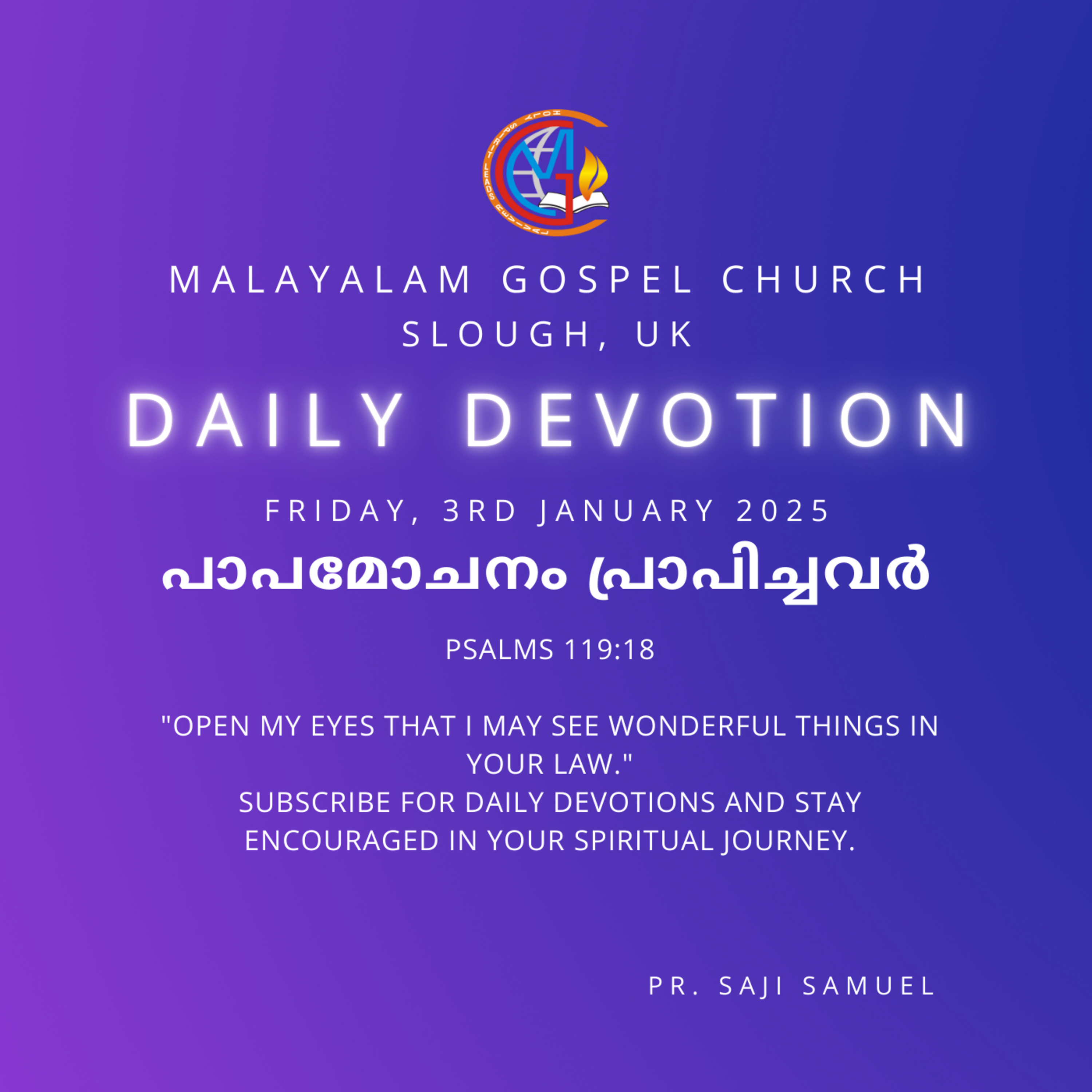 Open My Eyes to Your Wonders | Psalms 119:18 | Daily Devotion | Pr. Saji Samuel episode artwork