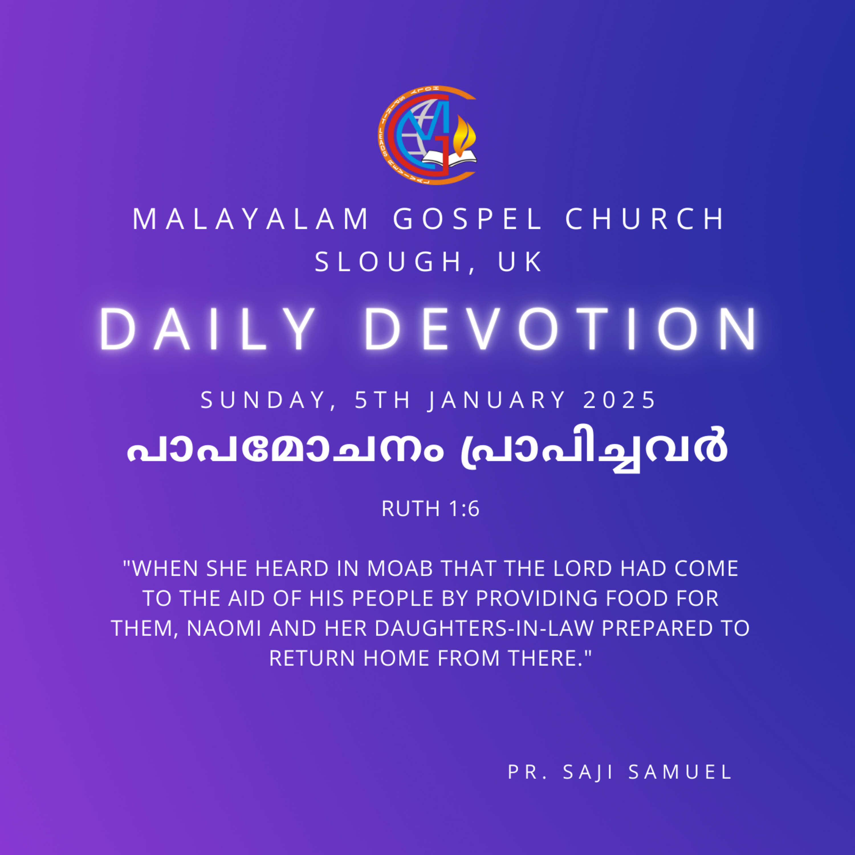 God’s Provision & The Journey Home | Ruth 1:6 | Daily Devotion | Pr. Saji Samuel episode artwork