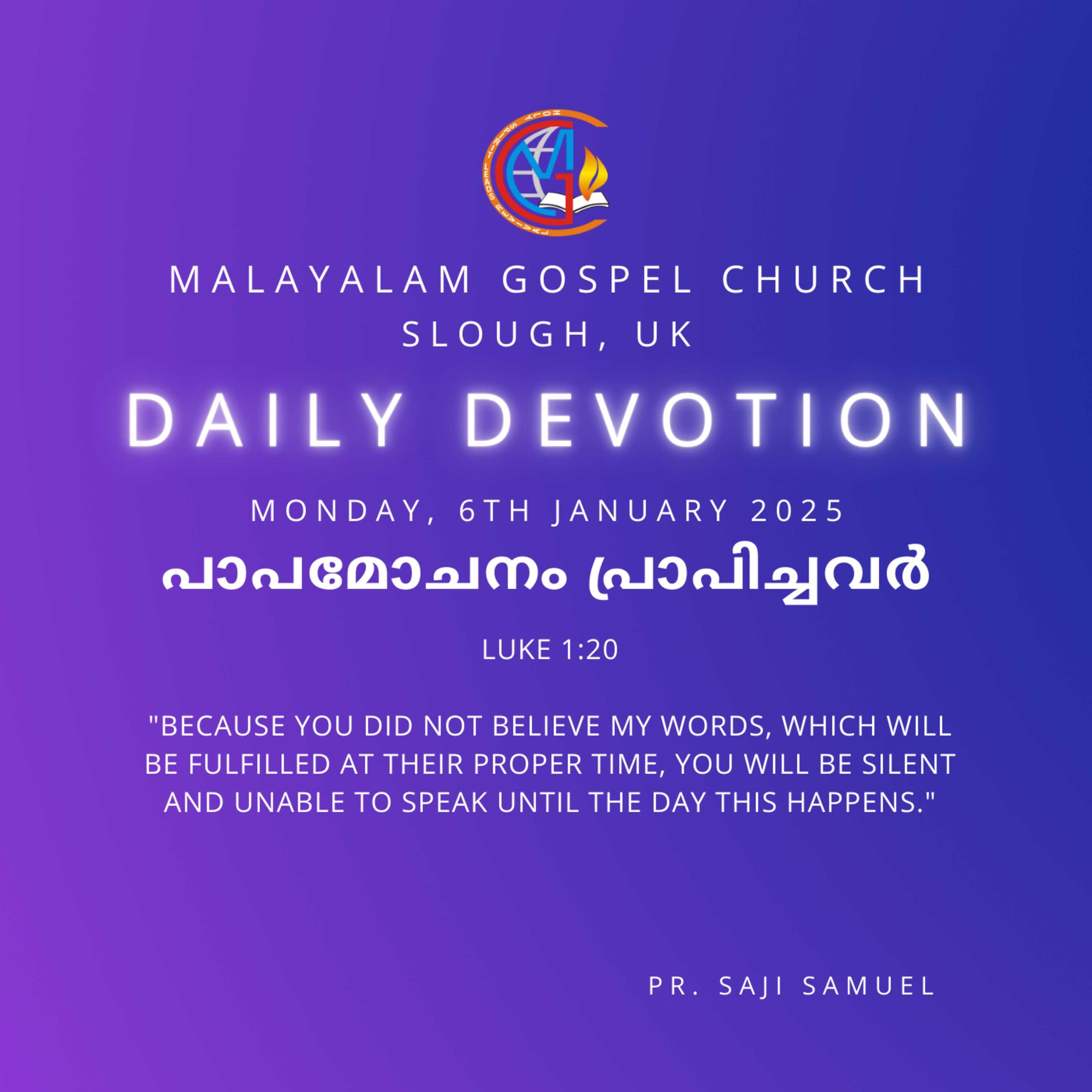 The Power of Faith & God’s Timing | Luke 1:20 | Daily Devotion | Pr. Saji Samuel episode artwork