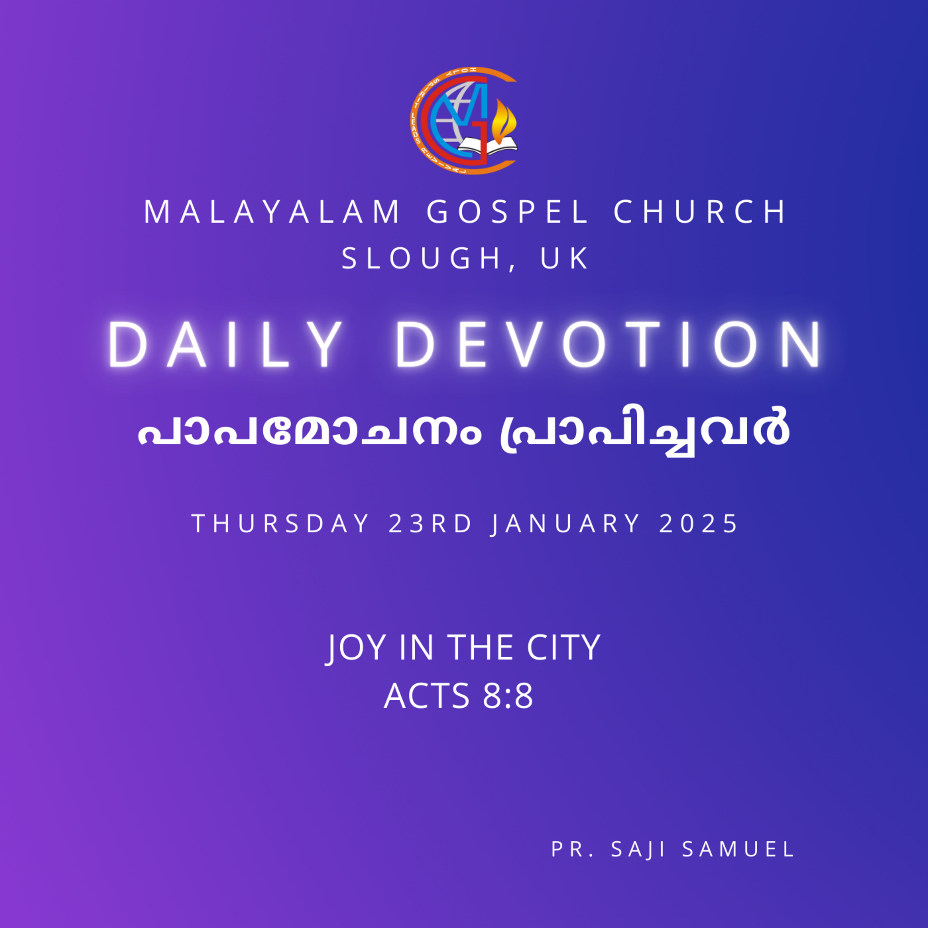 Joy in the City | Acts 8:8 | Daily Devotion | Pr. Saji Samuel episode artwork