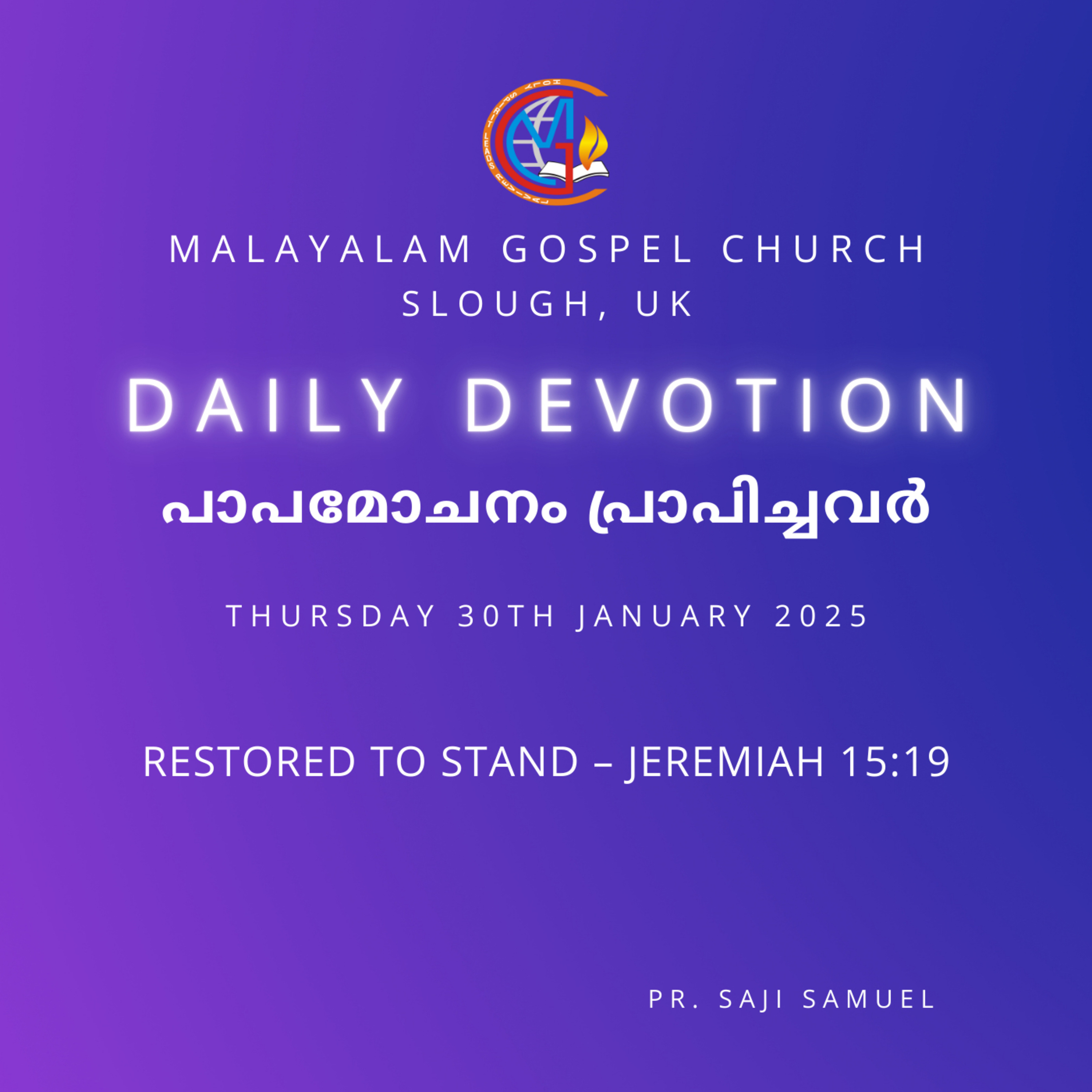 Restored to Stand – Jeremiah 15:19 | Daily Devotion | Pr. Saji Samuel episode artwork
