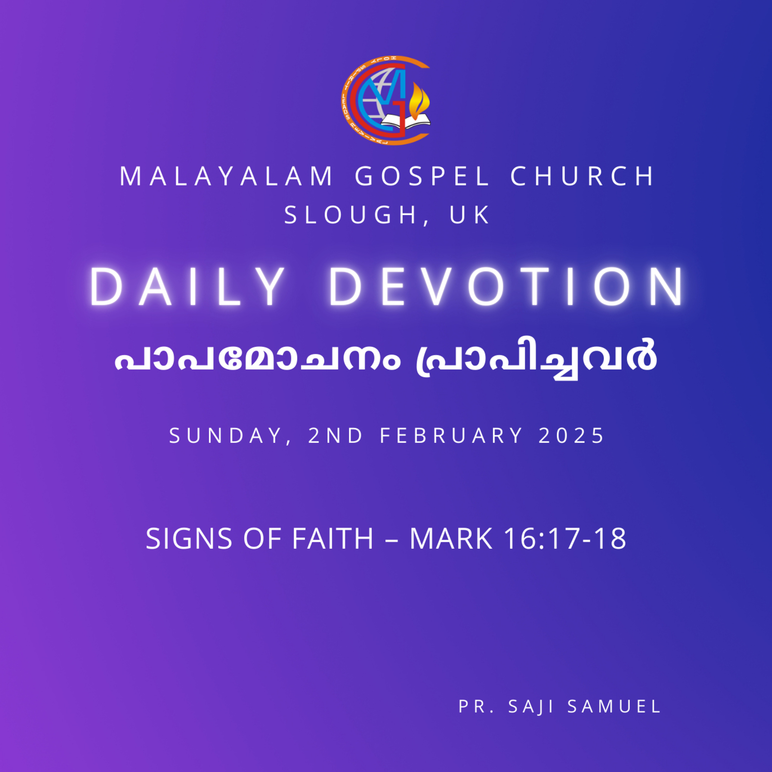 Signs of Faith – Mark 16:17-18 | Daily Devotion | Pr. Saji Samuel episode artwork