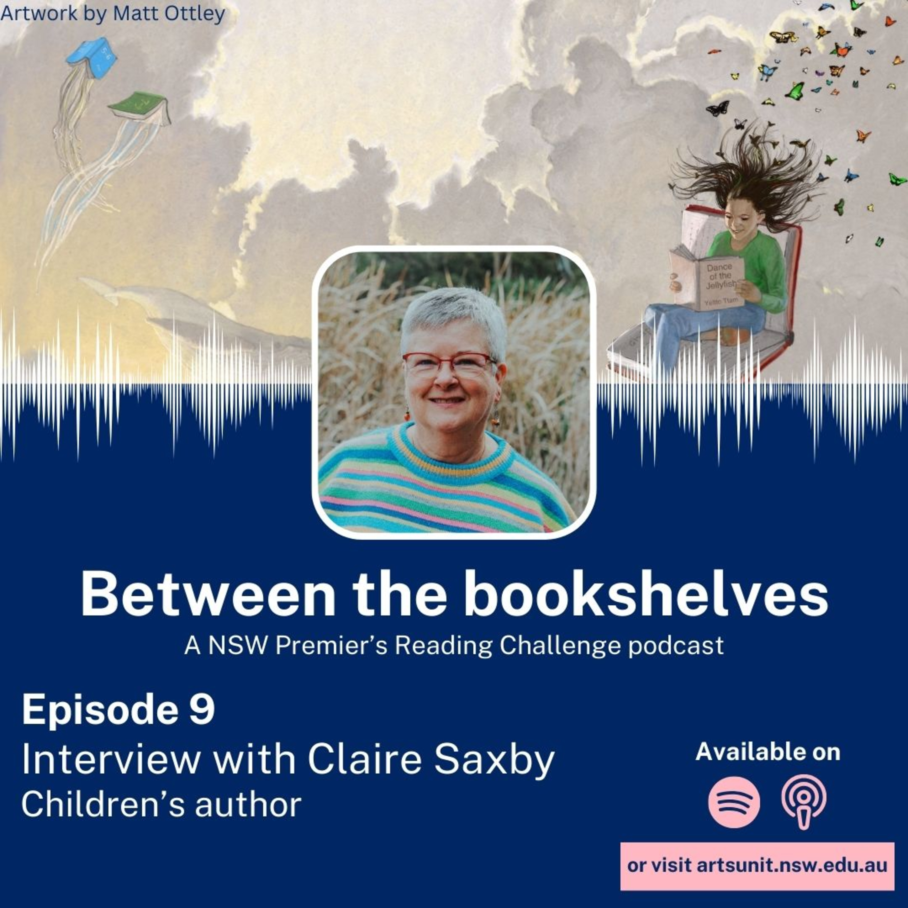 Between the bookshelves - 9. Claire Saxby episode artwork