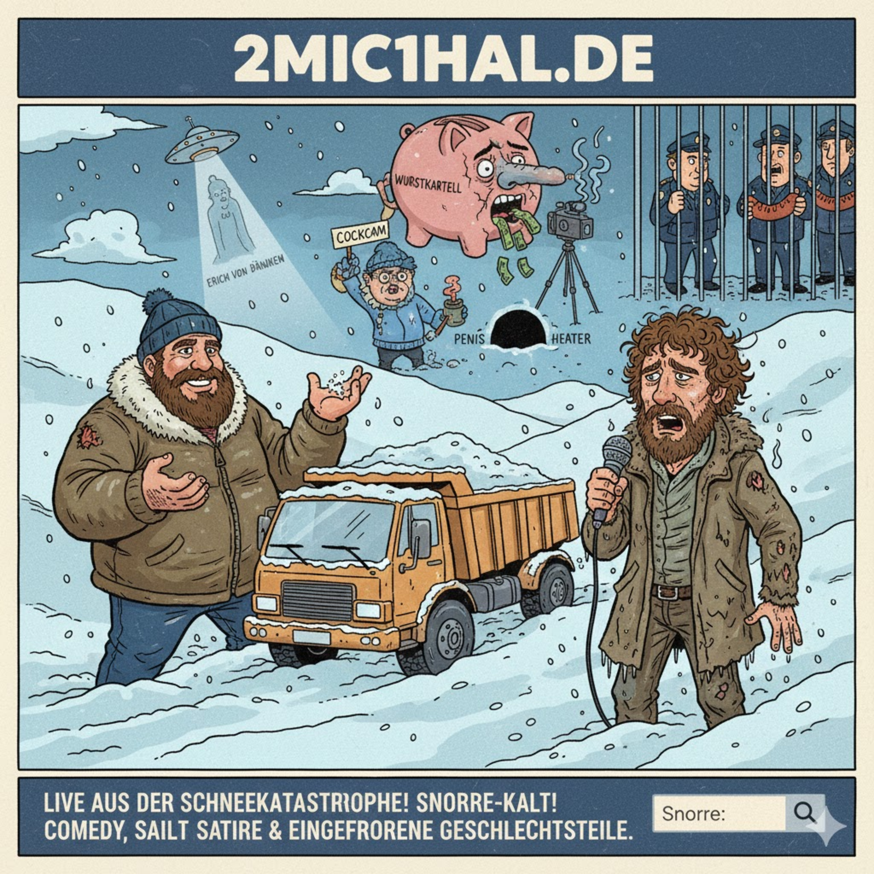 Cover fuer Episode 504: Kiffer mit Plastik-Penis auf der A27 erwischt – Comedy Podcast über Planeten, Pupse im All und absurde Polizeimeldungen