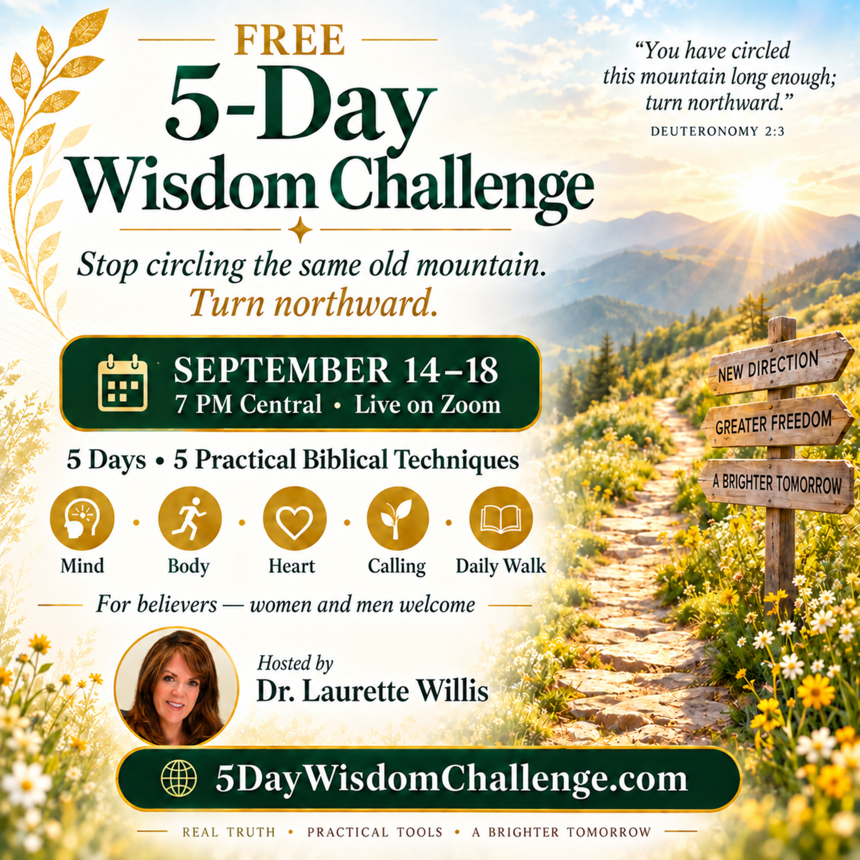 My friend Dr. Laurette Willis, CLC, CHC, Th.D., CBT, is hosting the FREE 5-Day Wisdom Challenge™ on September 14th–18th, 2026, 7 PM Central. episode artwork