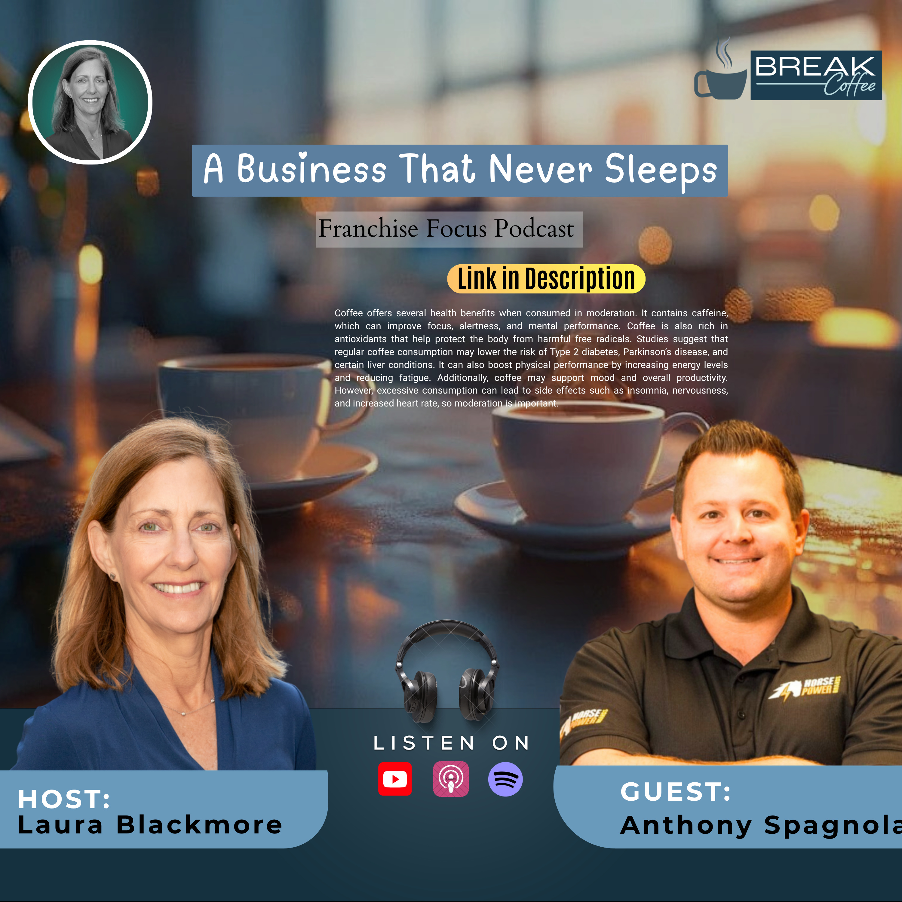 Anthony Spagnola Shares How Break Coffee Creates a Stable Revenue | Franchise Focus Podcast | Hosted By Laura Blackmore #FranchiseFocus #Blackmore episode artwork
