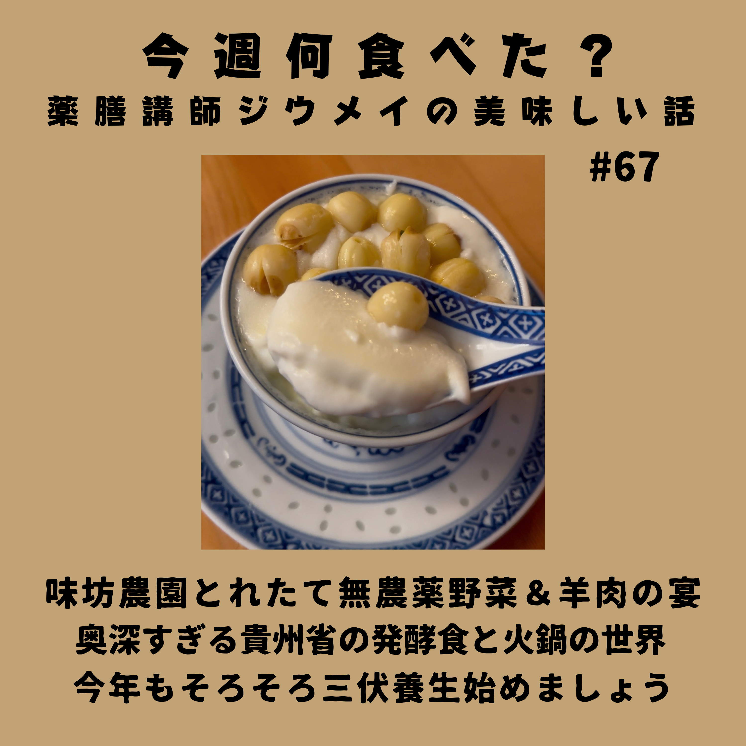 #67 味坊農園とれたて無農薬野菜&羊肉の宴/奥深すぎる貴州省の発酵食と火鍋の世界/今年もそろそろ三伏養生始めましょう episode artwork