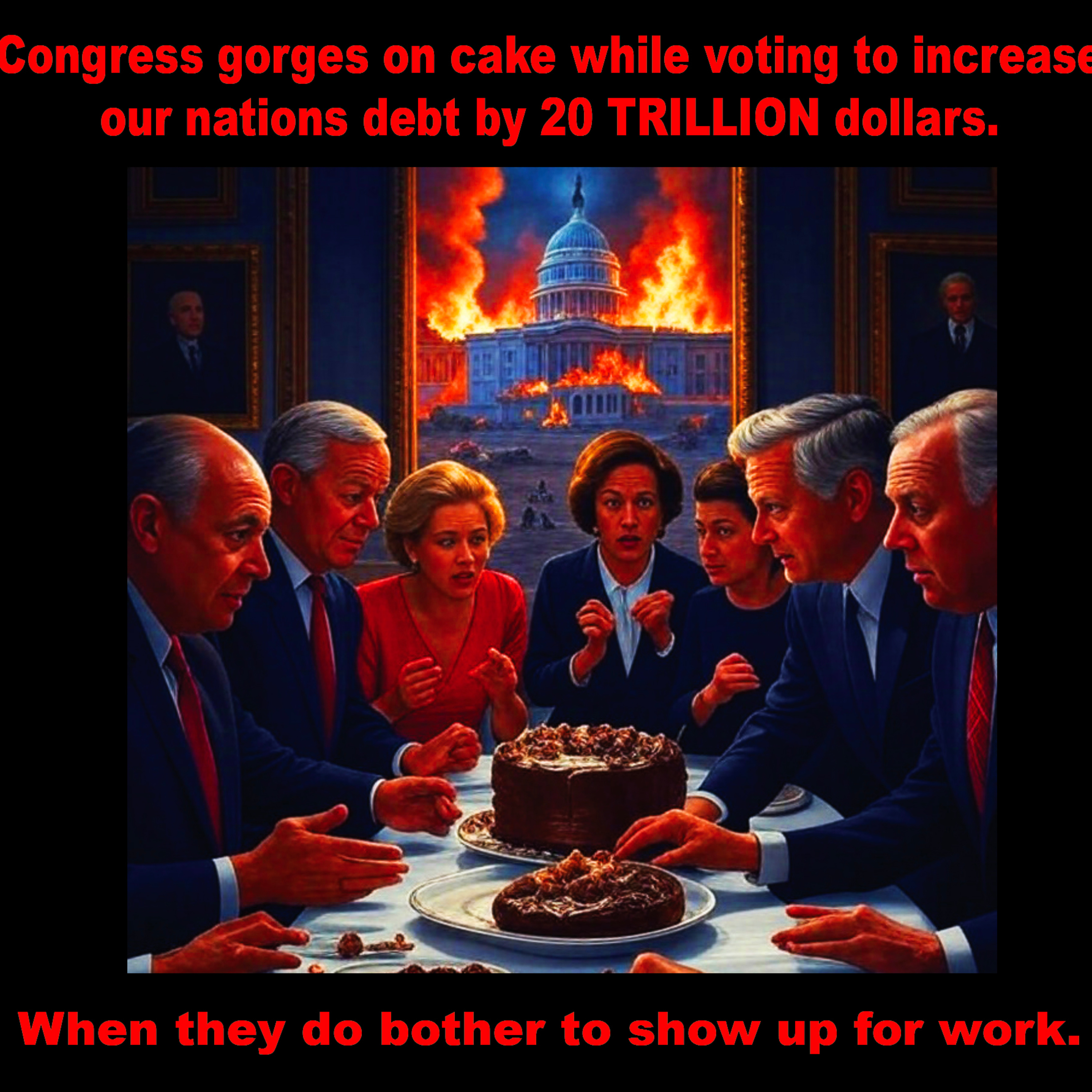Congress gorges on cake while voting to increase the nations debt by 20 TRILLION dollars.