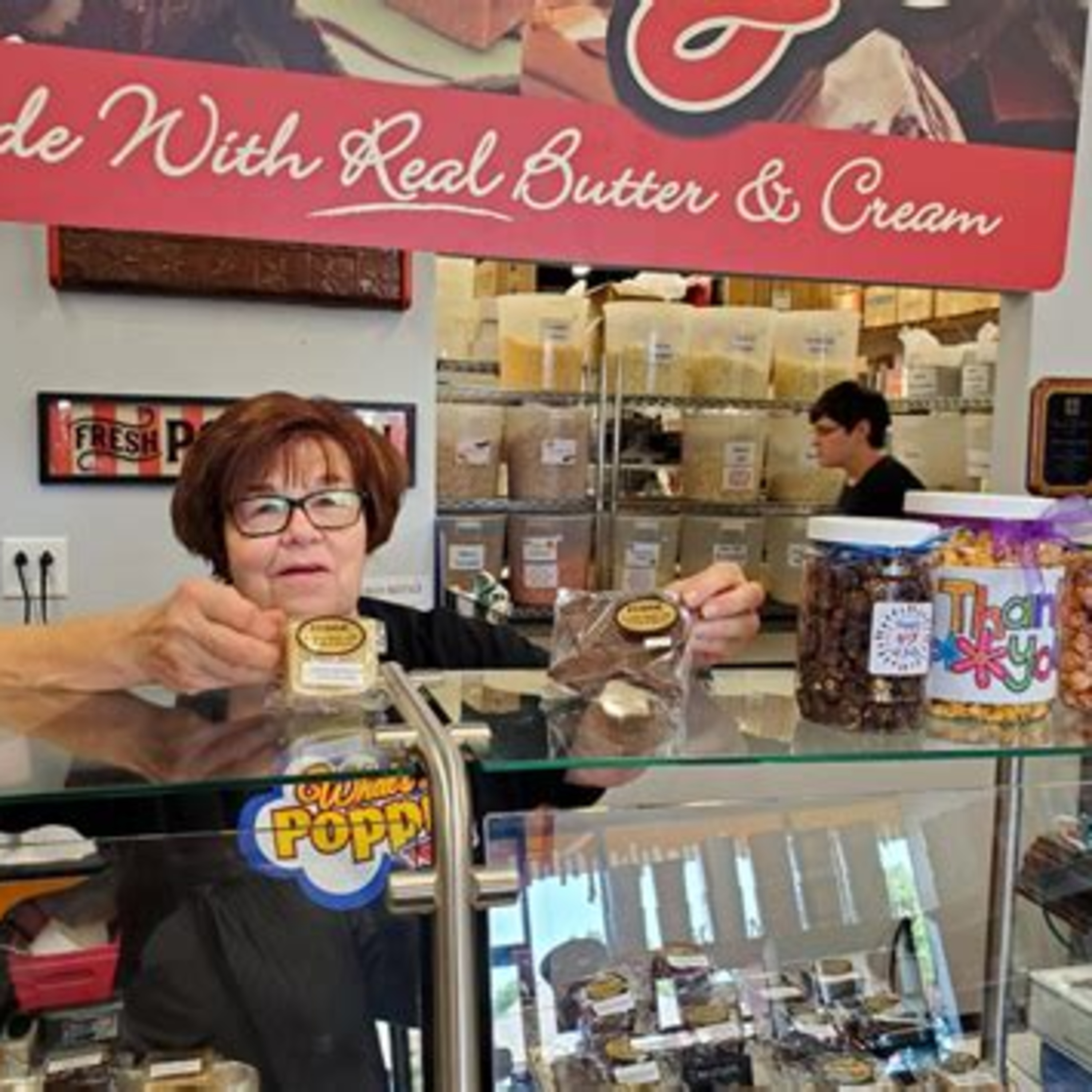 15 on Fridays with Fletch - The story behind Small Business Saturday & "Shop Small" - by a gourmet popcorn-chocolate-fudge-soft drink-vintage candy entrepreneur, Sue Schulz of Whats Poppin Texas episode artwork