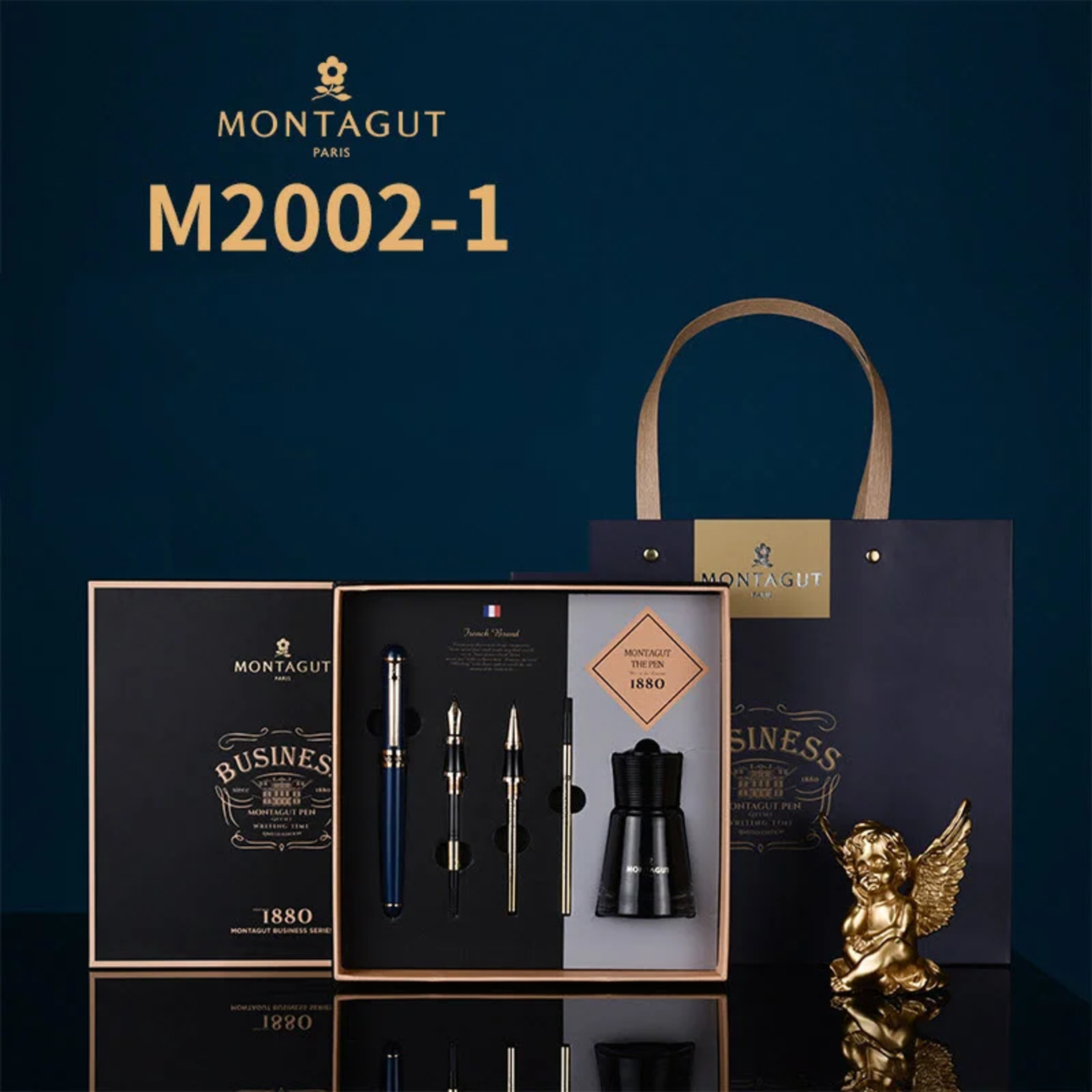 Quà tặng doanh nghiệp - Set bút ký 5 món kèm hộp và túi đựng cao cấp màu xanh episode artwork