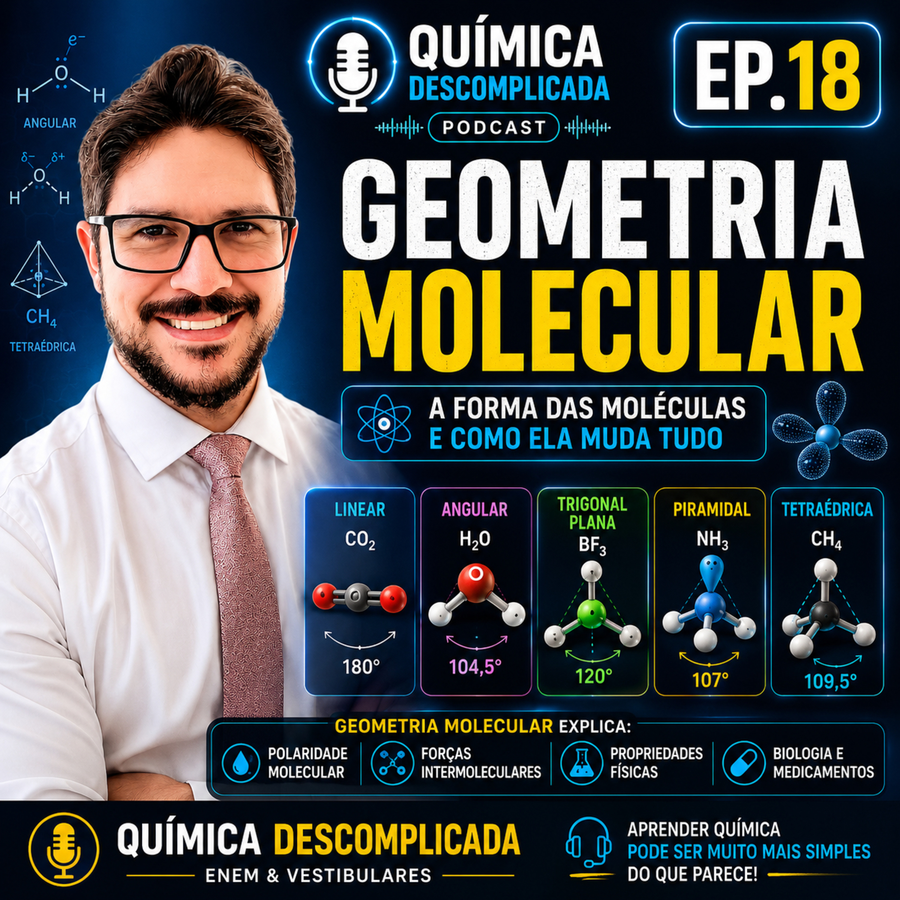 🎙️EP-18 QG-18 Geometria molecular: a forma das moléculas e como ela muda tudo. episode artwork