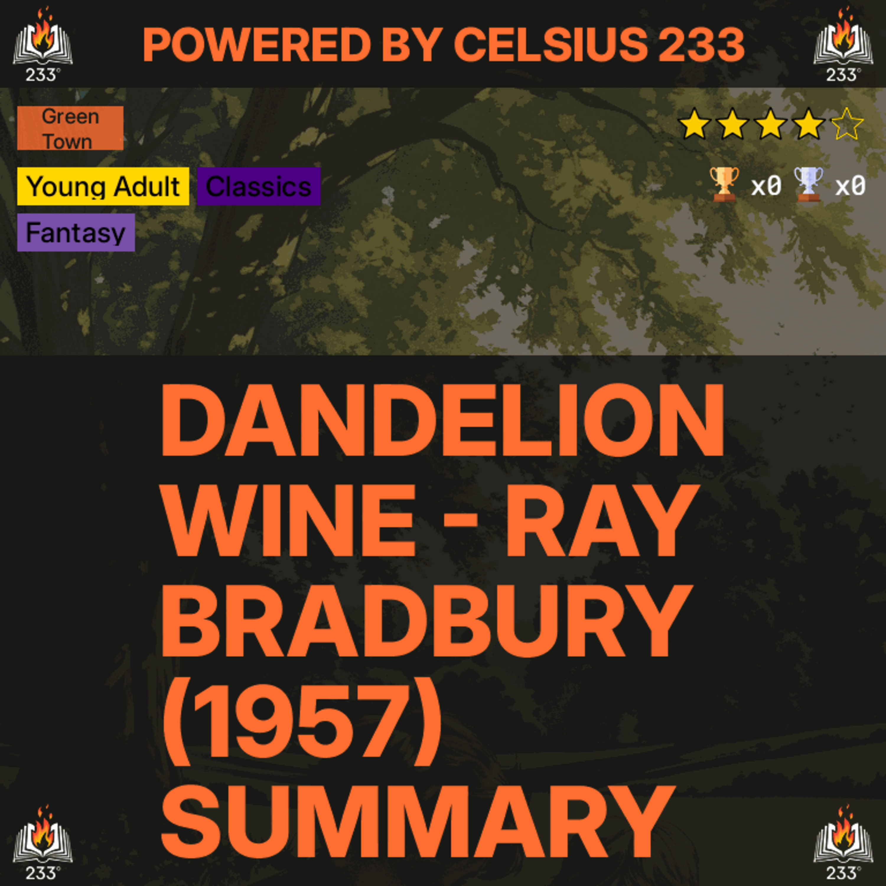 Dandelion Wine - Ray Bradbury (1957) Summary (Green Town - 1) - 4.08 ⭐️
