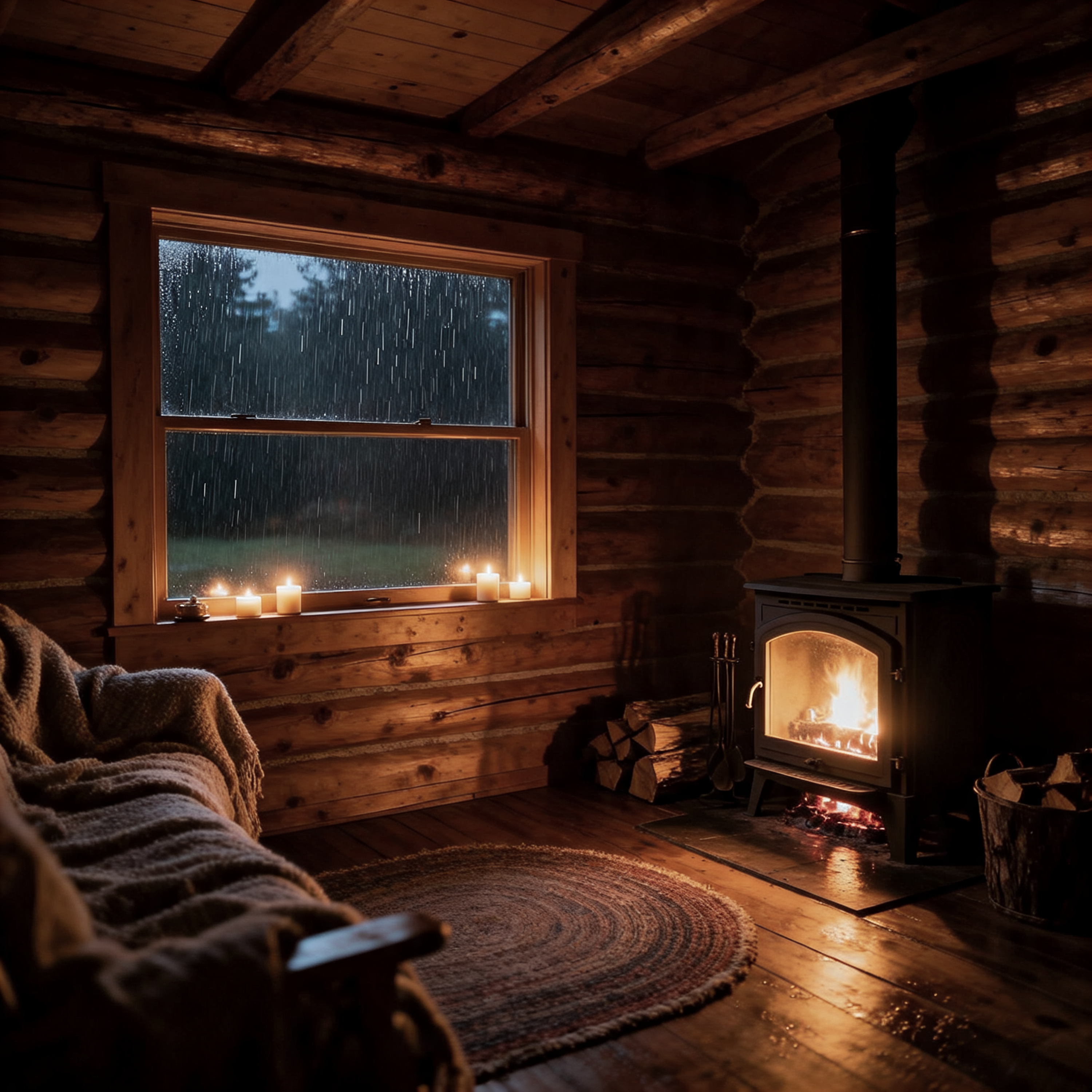 Cozy Cabin in a Rainstorm: 4-Hour Fireplace Ambience for Ultimate Relaxation