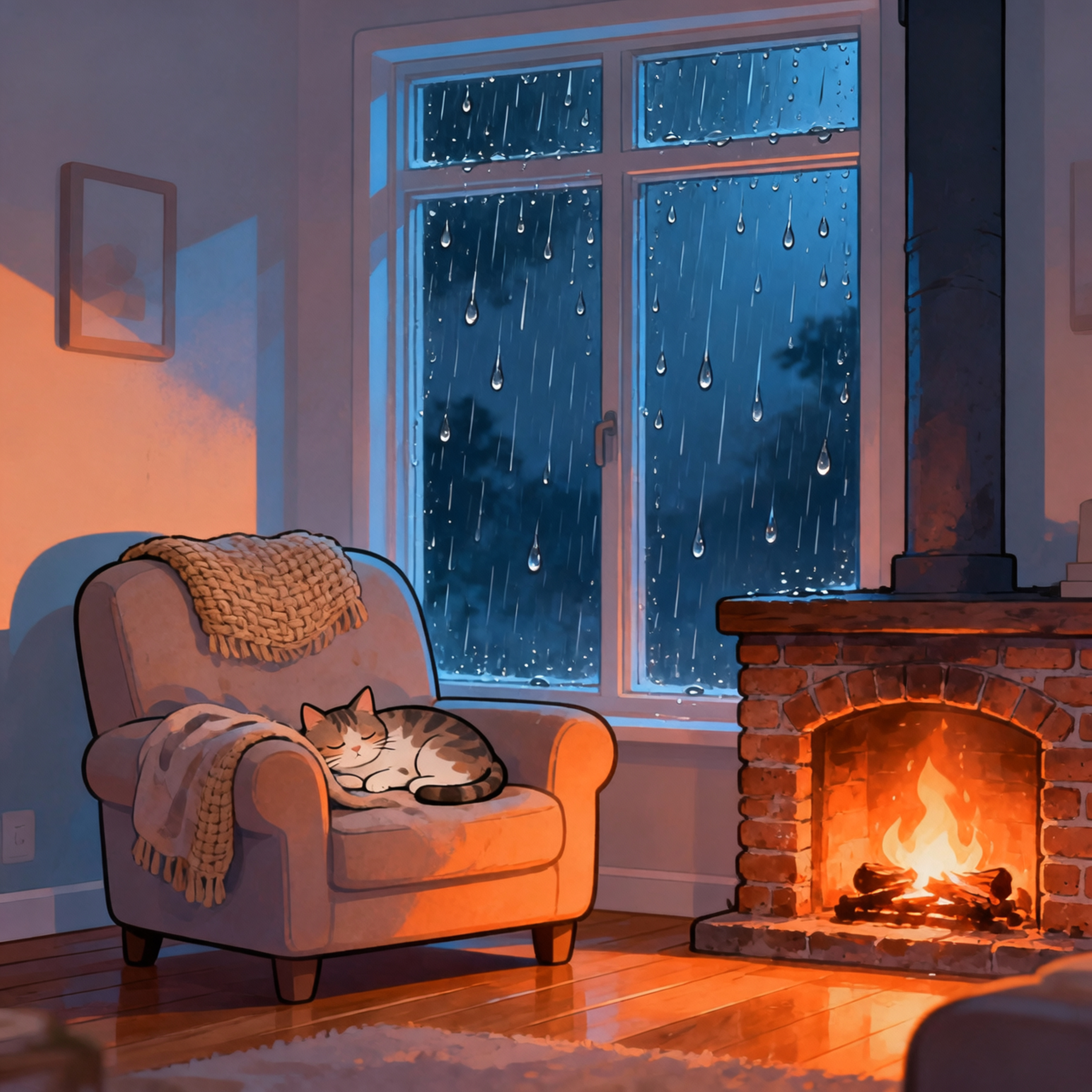 4 Hour Cozy Sleep Sounds – Crackling Fireplace & Gentle Rain for Deep Sleep