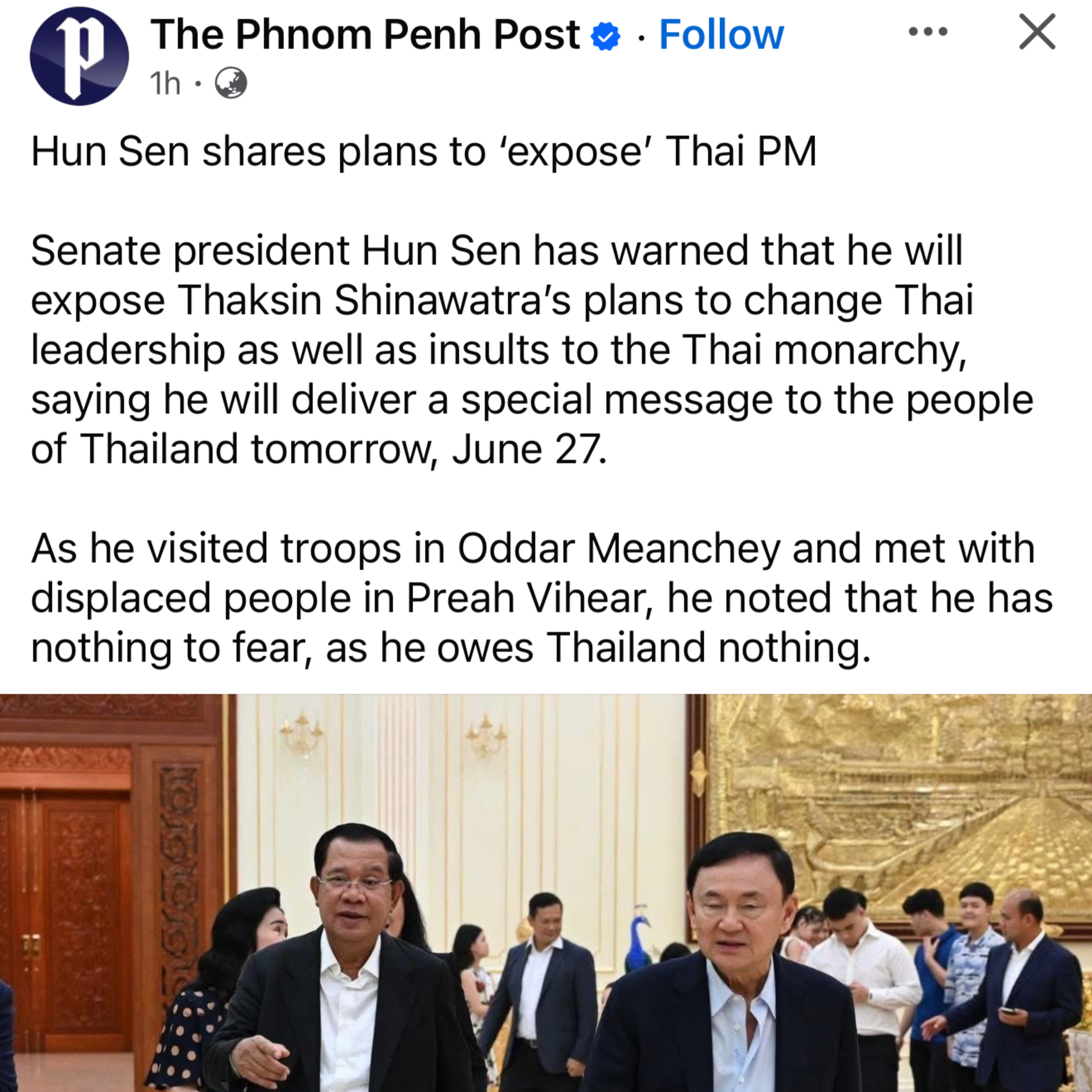 Breaking News - Hun Sen Threatens to Expose Thaksin 27 June 2025 episode artwork
