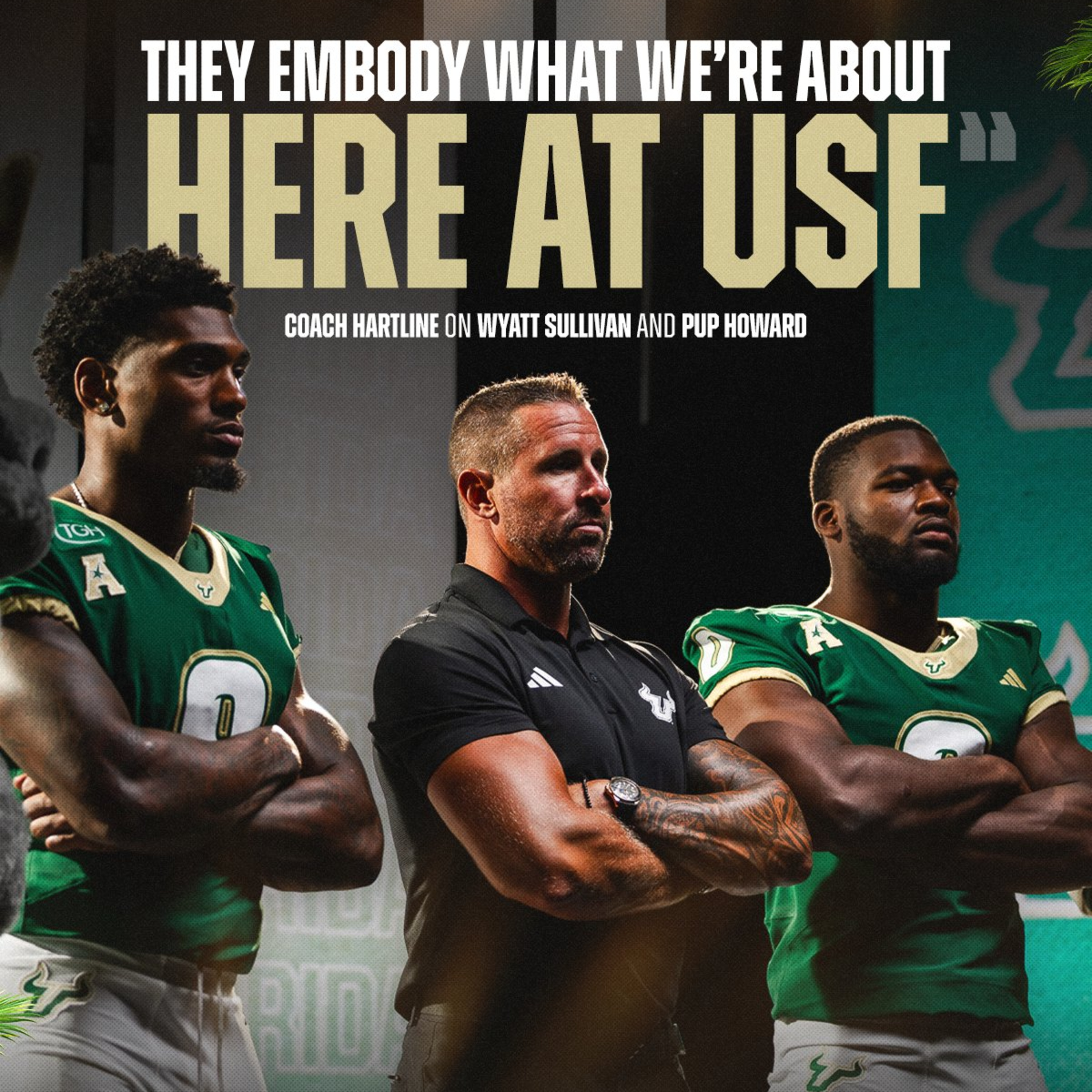 Bulls LB Pup Howard and TE Wyatt Sullivan with Darek Sharp - from American Conference Media Days episode artwork