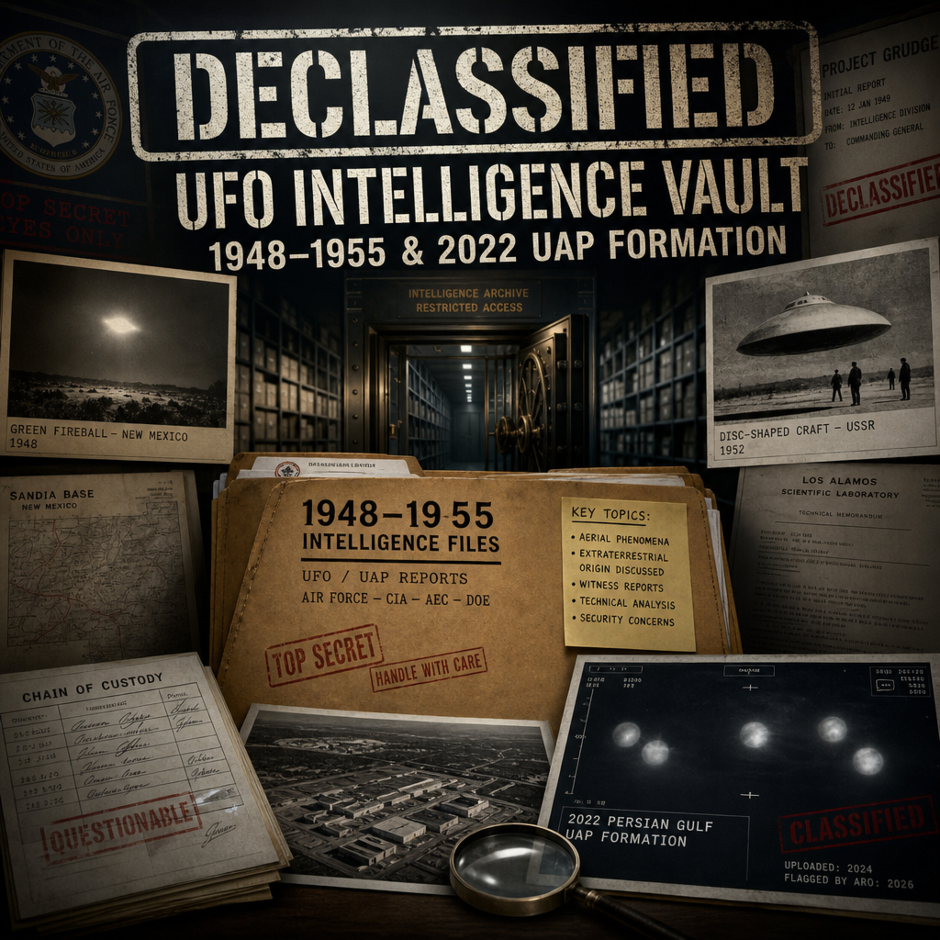 “S2‑E100 — Declassified UFO Files: The 1948–1955 Intelligence Vault & The 2022 UAP Formation” episode artwork
