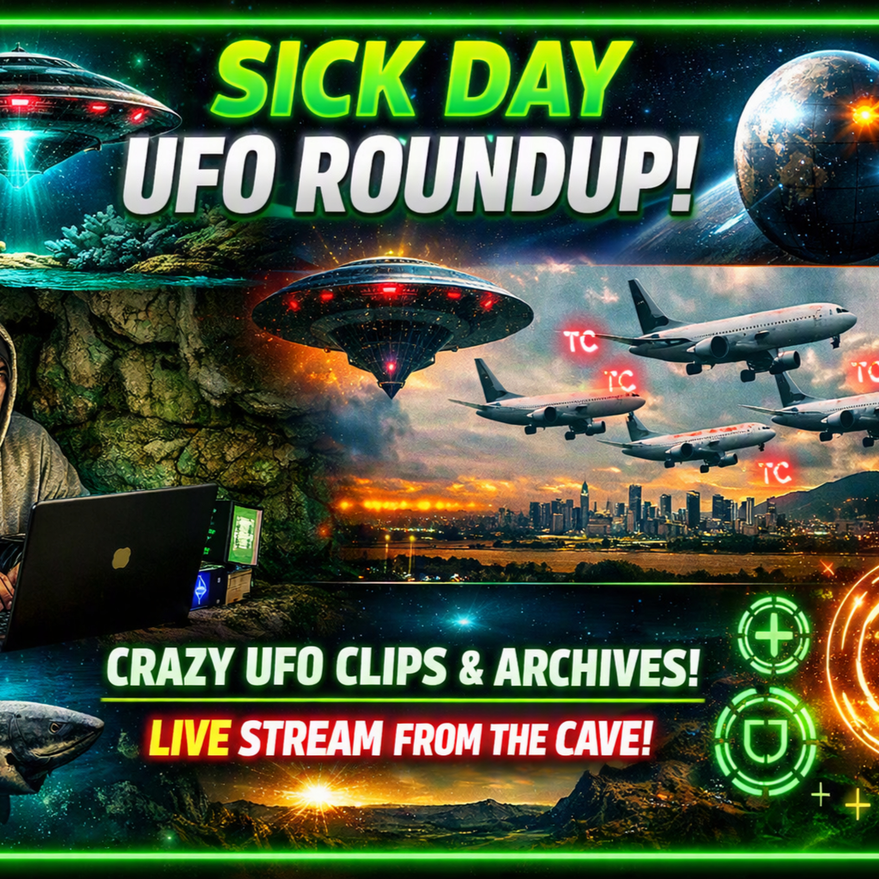UFO Coral Reefs, Airport TCAS Alarms, Giant Isopod vs Shark, SpaceX Orb & CE5 Symbols | Sick Day UFO episode artwork