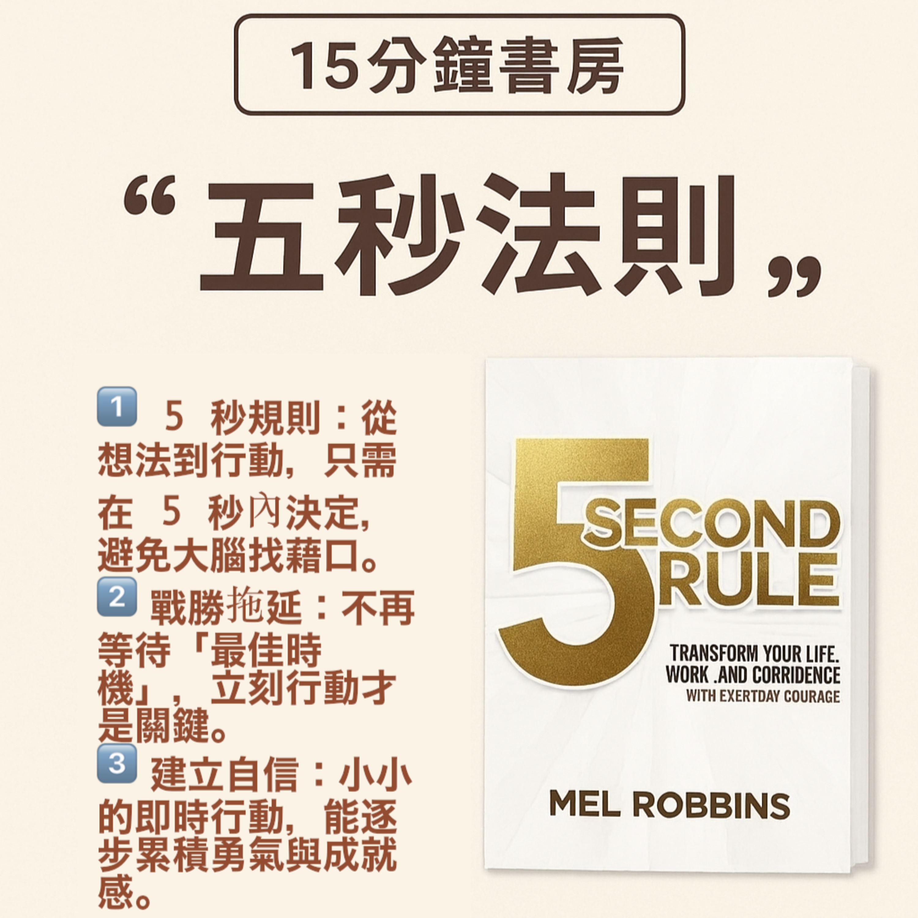 EP#91 : 五秒法則：掌控人生 : The 5 Second Rule: Transform Your Life, Work, and Confidence with Everyday Courage by Mel Robbins