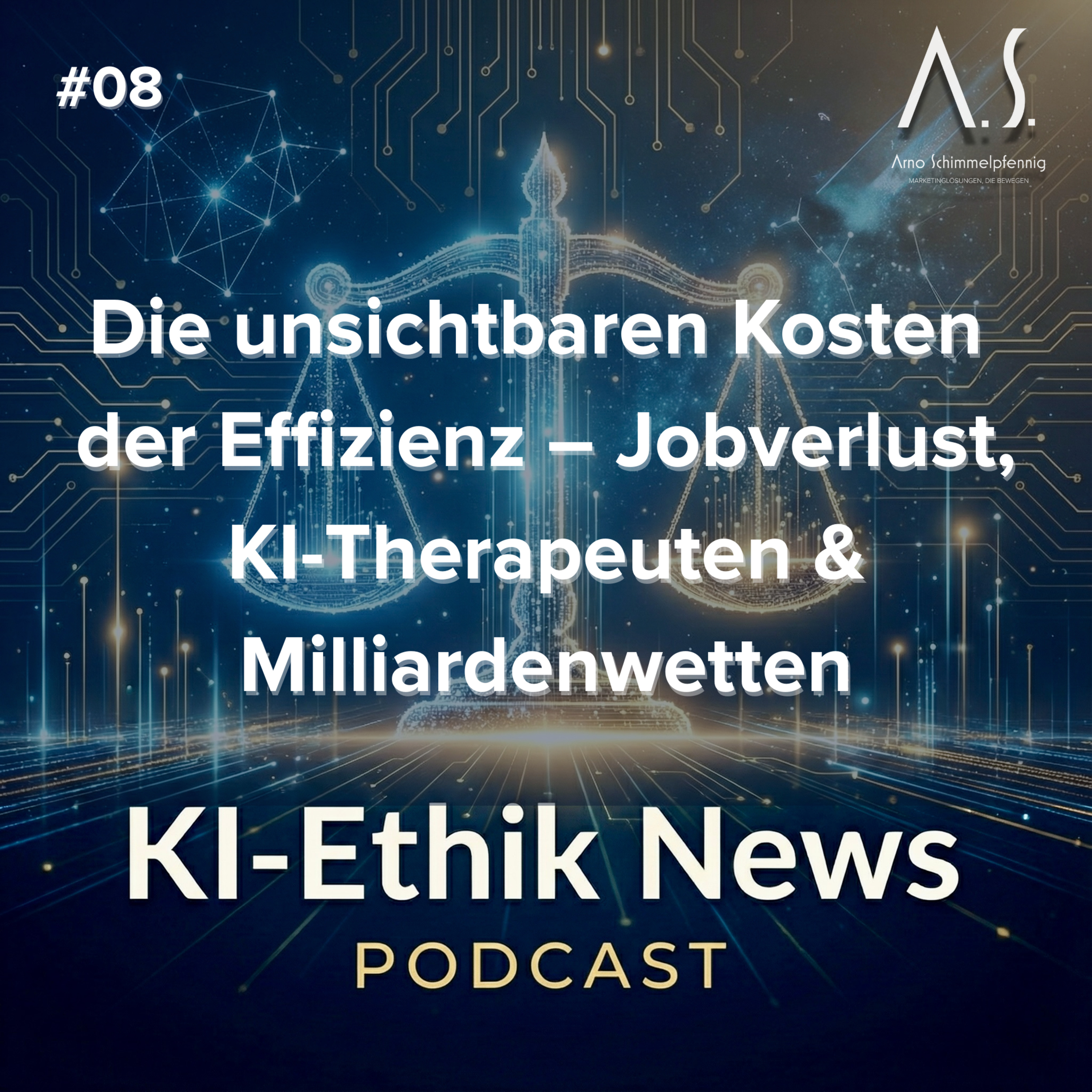 Cover der Folge: Die unsichtbaren Kosten der Effizienz – Jobverlust, KI-Therapeuten & Milliardenwetten – KI Ethik News #6