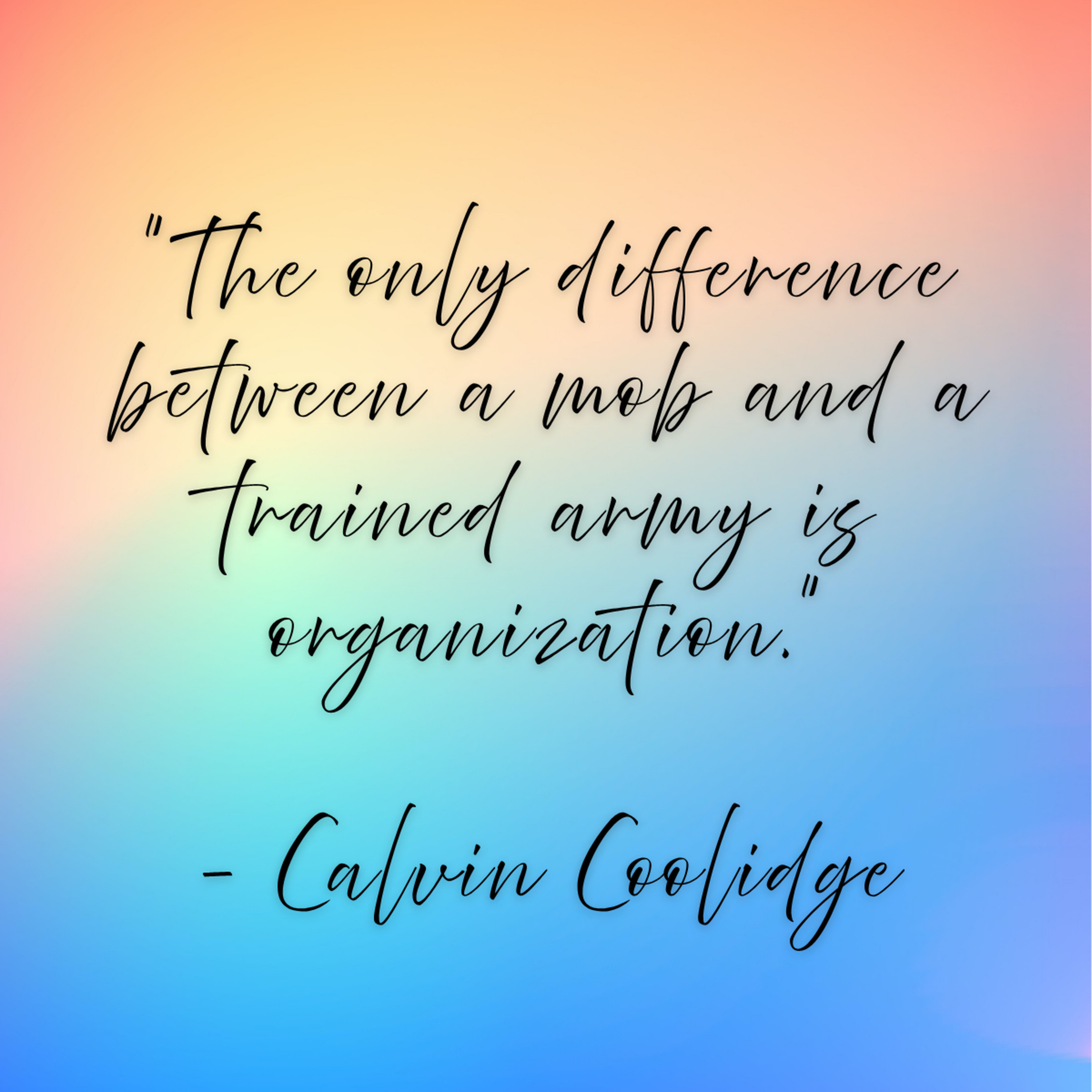 Calvin Coolidge – “The only difference between a mob and a trained army is organization.”