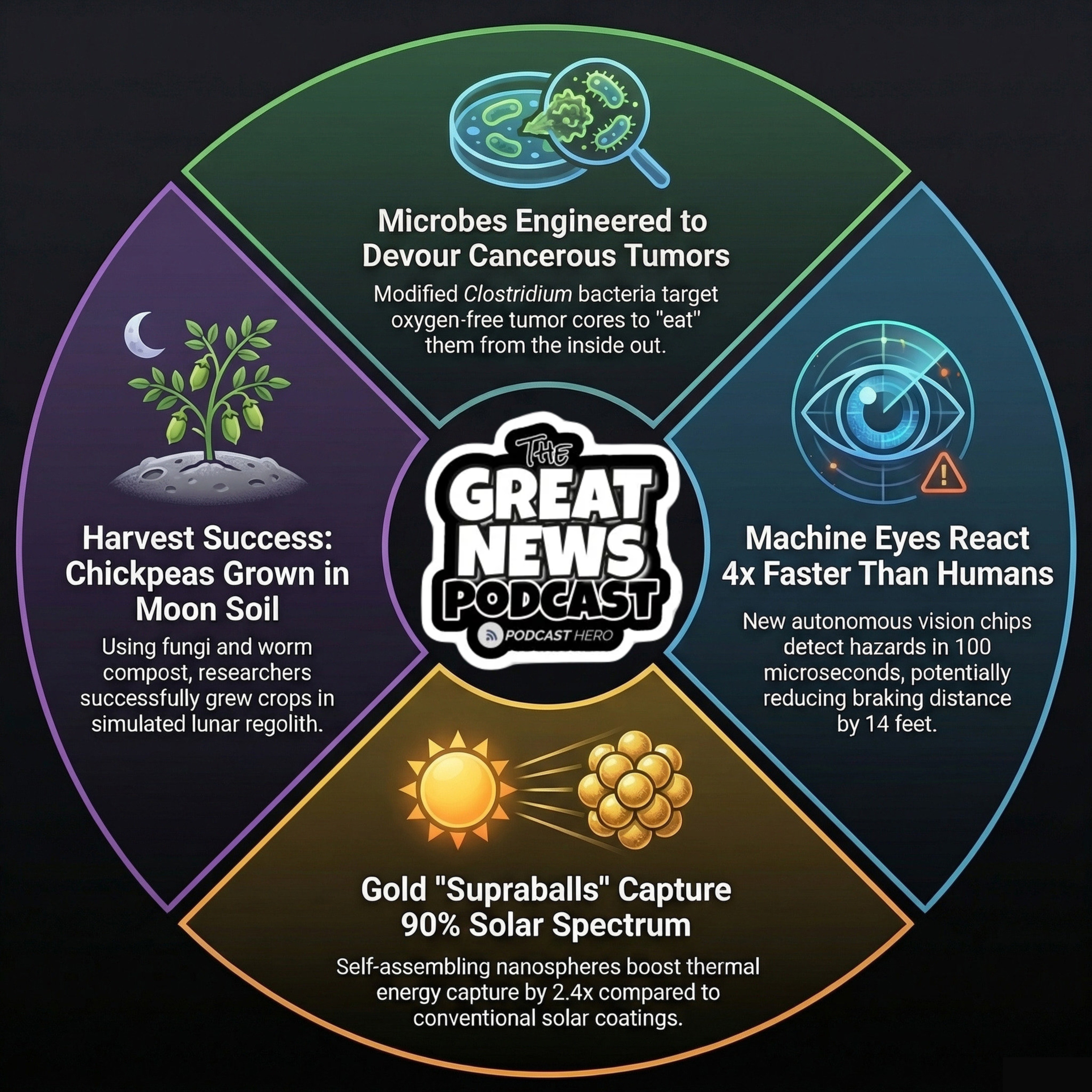 Cancer-Eating Bacteria, 10-Passenger Flying Taxis, and the First Moon Harvest