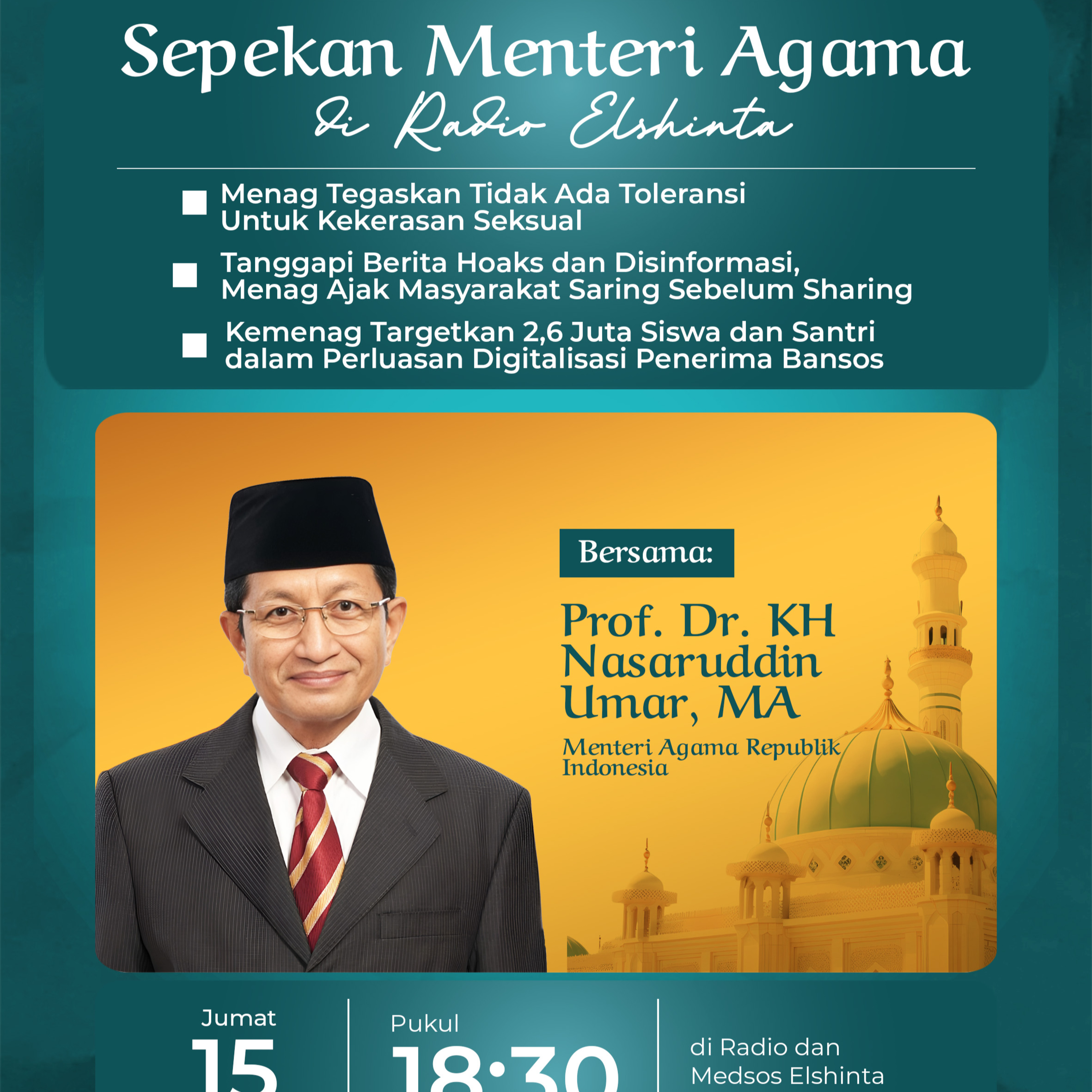 Sepekan Menteri Agama Di Radio Elshinta Edisi Jumat, 15 Mei 2026