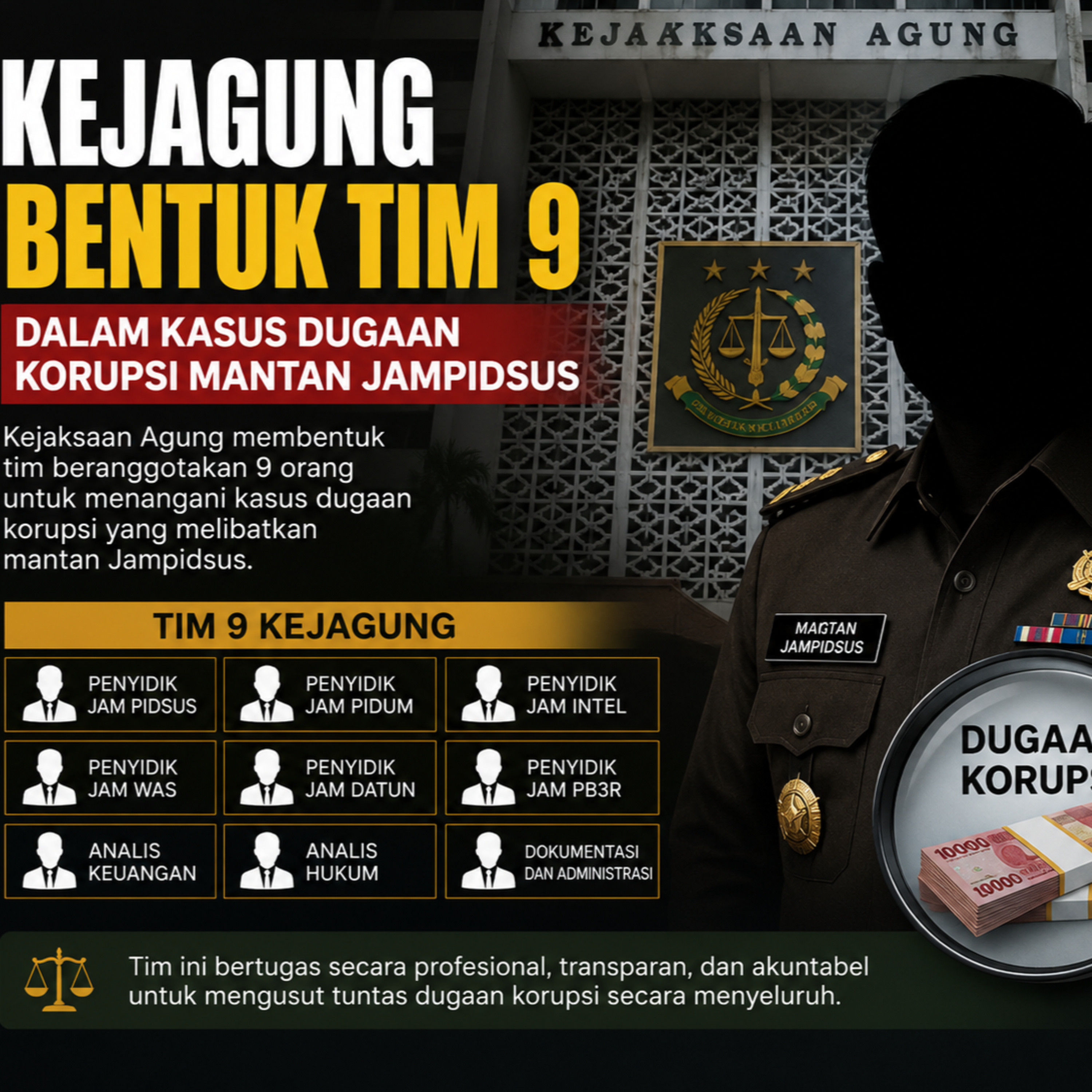 Kejagung membentuk tim 9 dalam kasus dugaan korupsi mantan jampidsus, mampukah hapus kekhawatiran publik? episode artwork