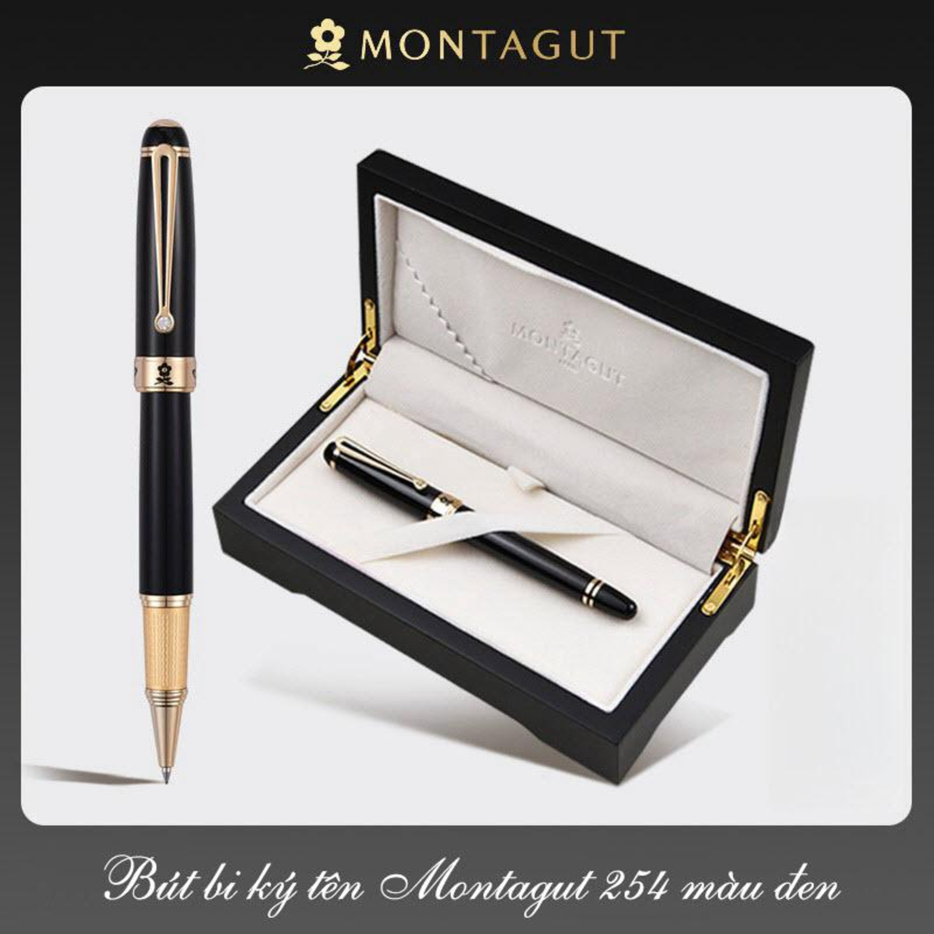 Bút bi ký tên Montagut 254 chính hãng hộp gỗ đính đá cao cấp episode artwork