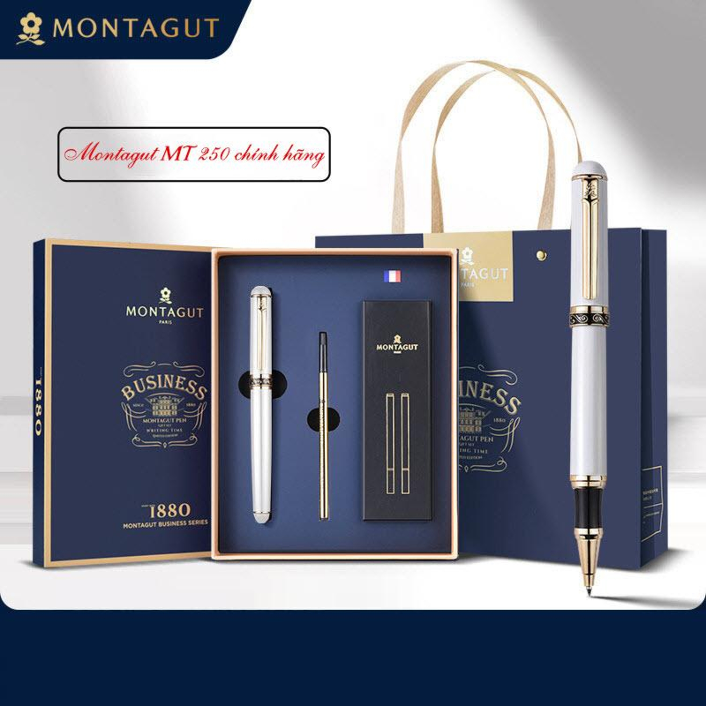 Set bút bi ký tên Montagut MT250 màu trắng chính hãng cao cấp episode artwork