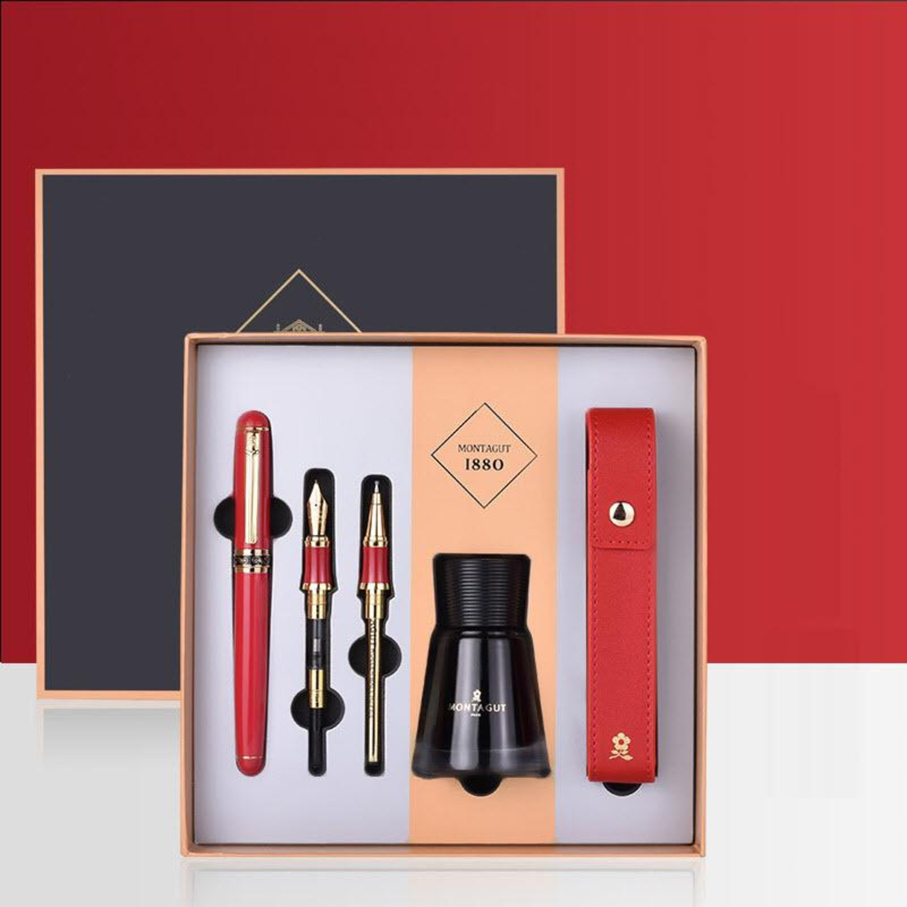 Set bút ký Montagut cao cấp 5 món MT430 kèm hộp và túi đựng màu đỏ episode artwork