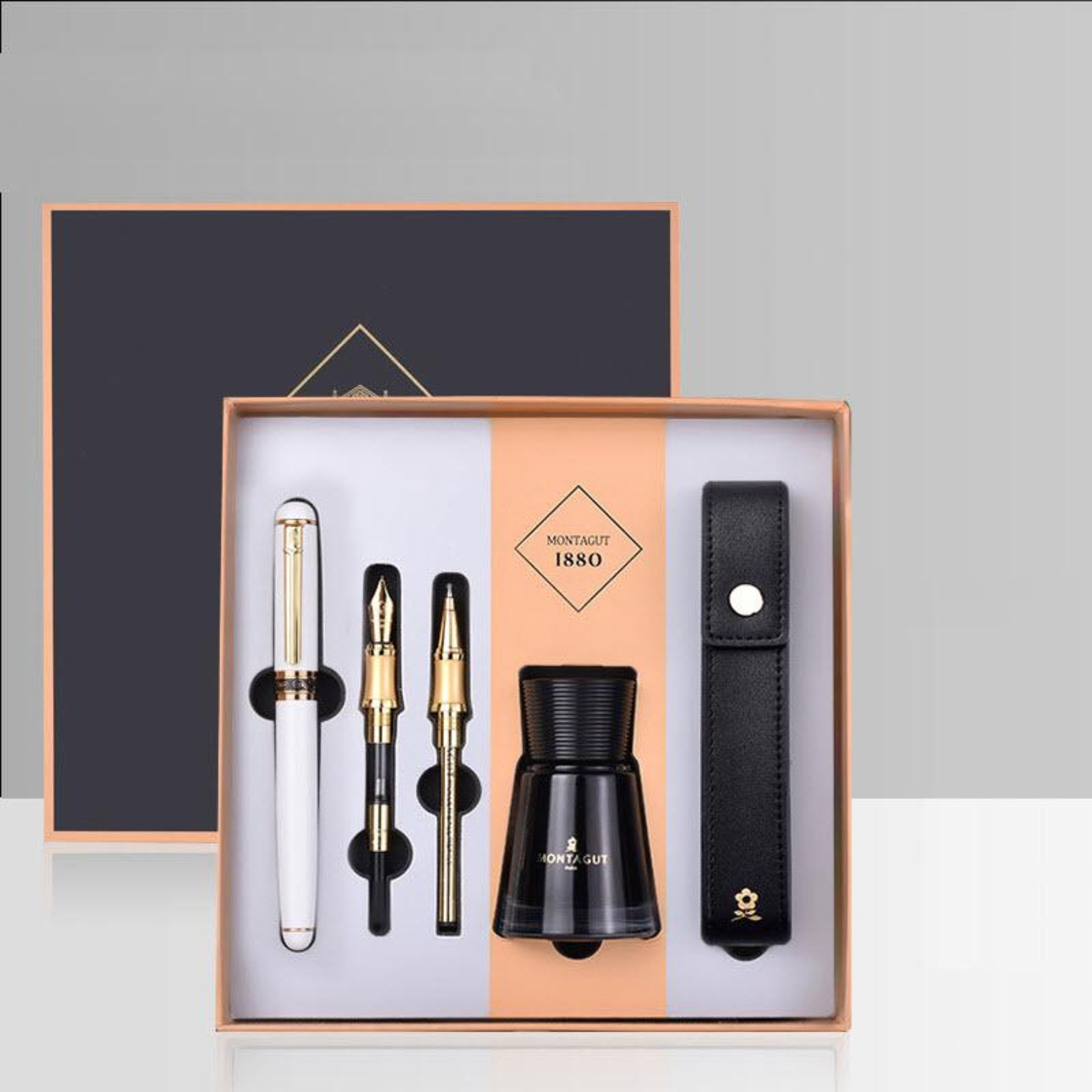 Set bút ký Montagut cao cấp 5 món MT430 kèm hộp và túi đựng màu trắng episode artwork