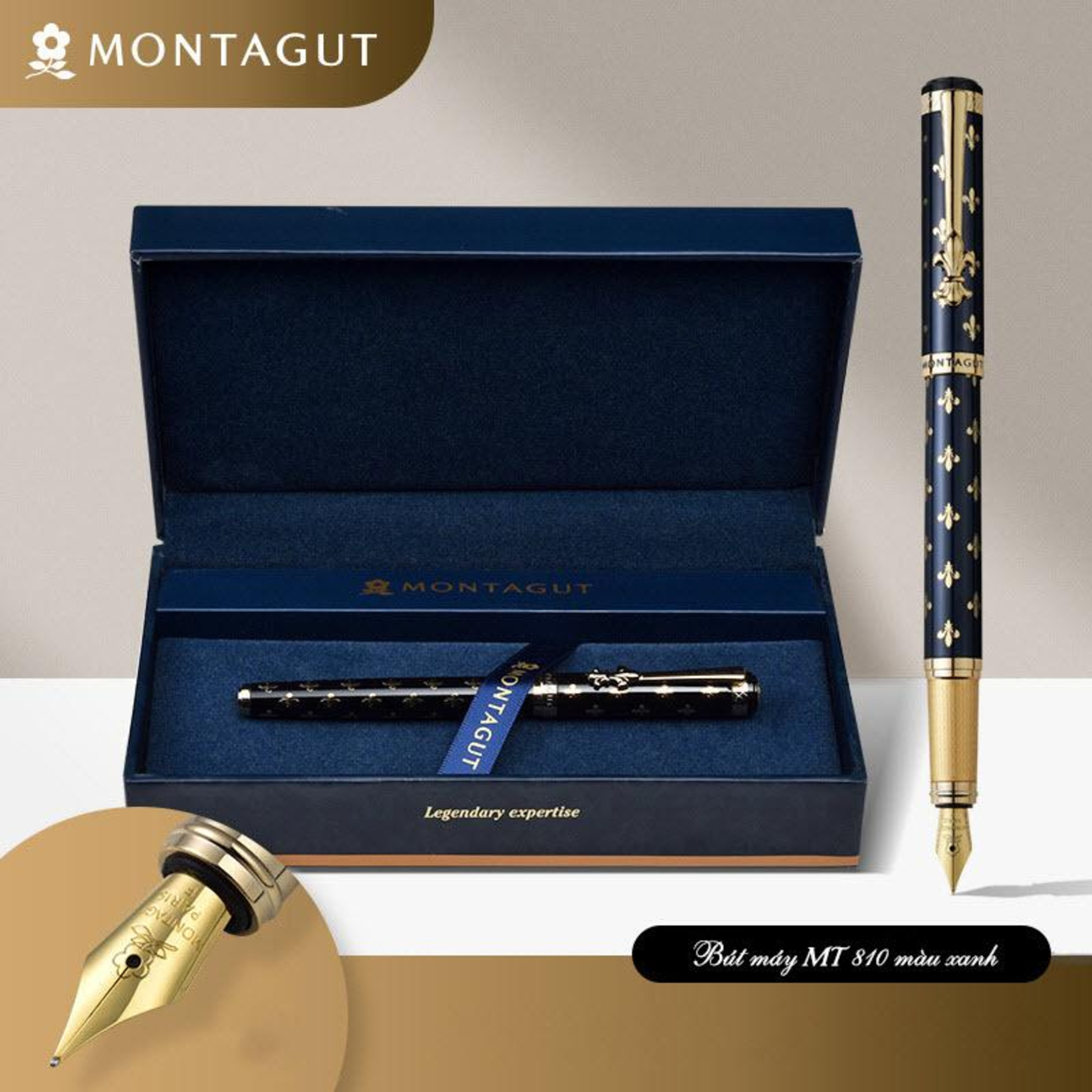 Bút máy ký tên Montagut họa tiết Monogram MT810 cao cấp (màu xanh) episode artwork