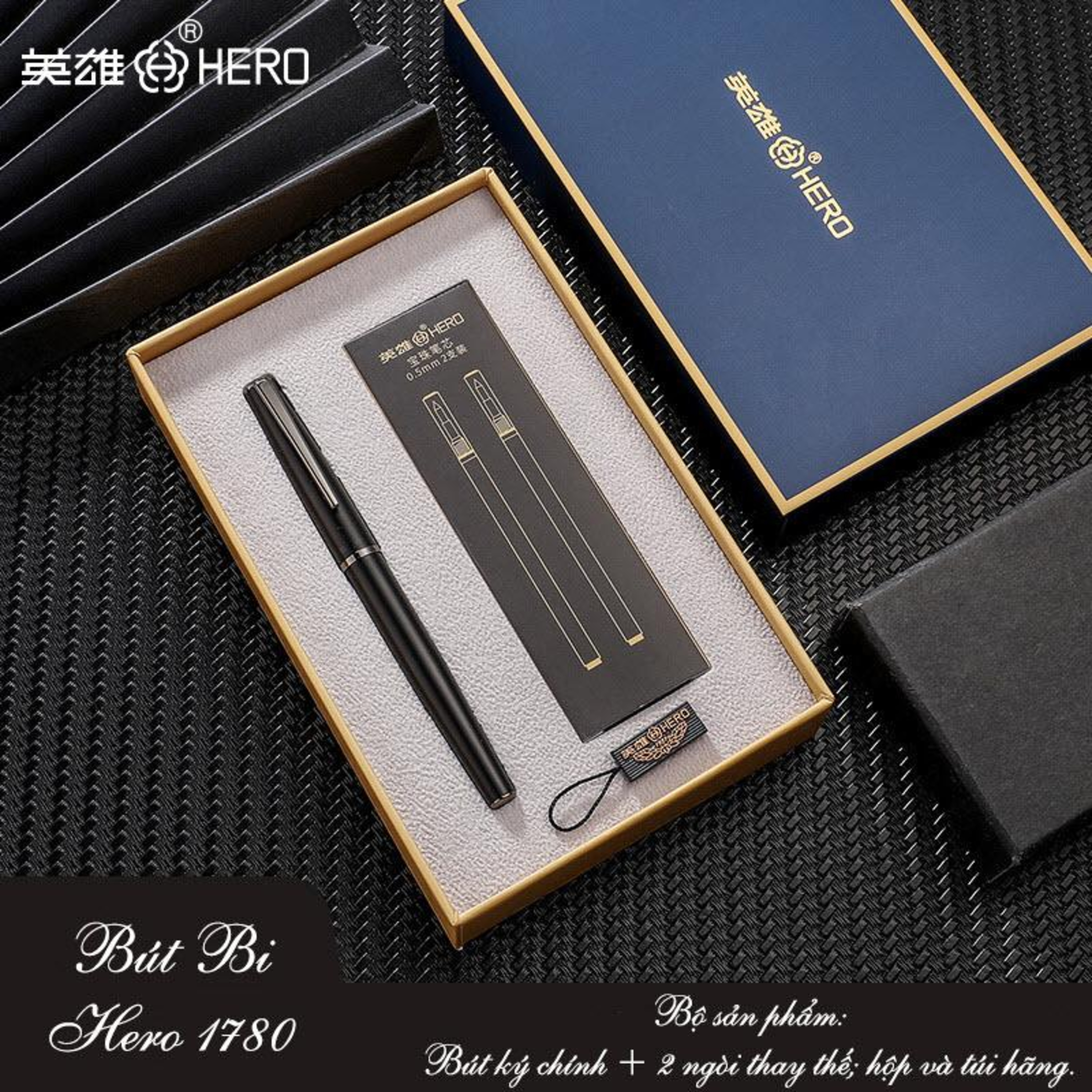 Bút bi ký tên Hero 1780 cao cấp màu đen kèm hộp và túi hãng episode artwork