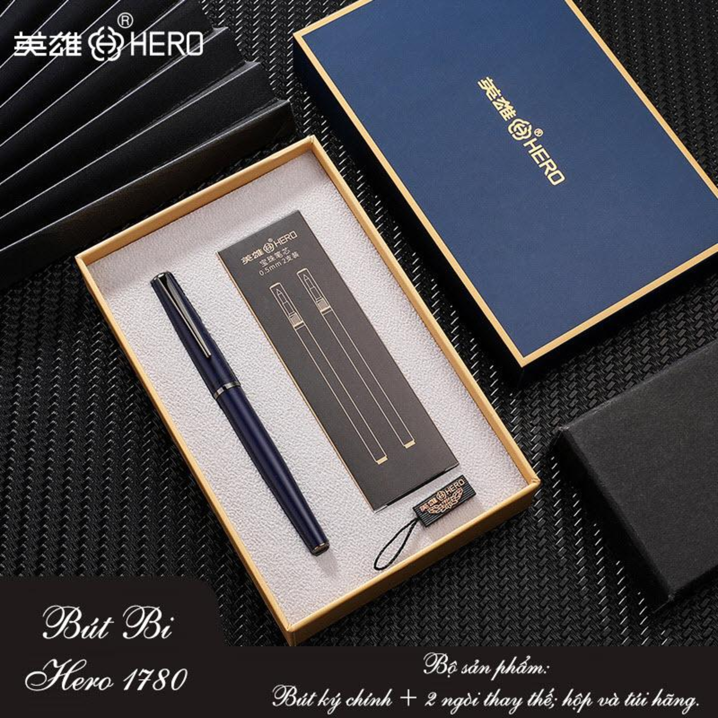 Bút bi ký tên Hero 1780 cao cấp màu Midnight kèm hộp và túi hãng episode artwork